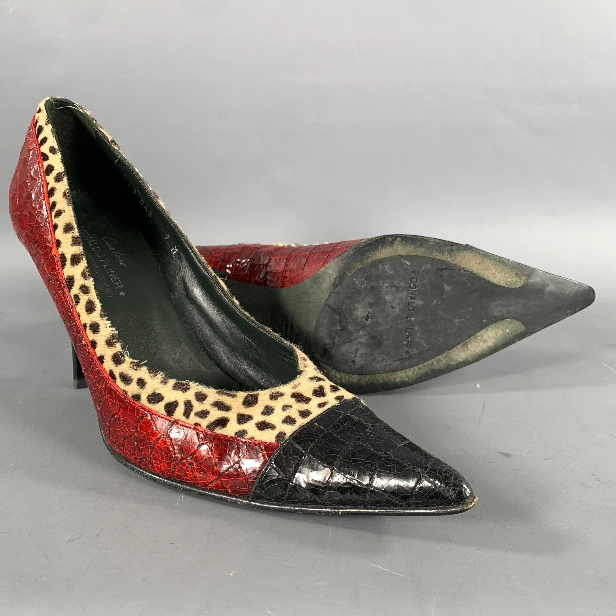 DONALD J PLINER Size 9 Red Tan Leather 12 CAB 9 M Embossed Pointed Toe Pumps - Image 5