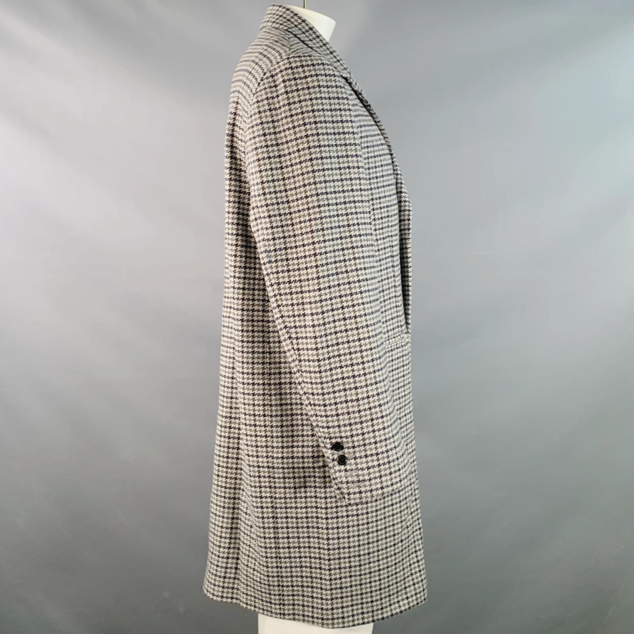 DONDUP Size 44 Grey Navy Houndstooth Wool Blend Single Breasted Notch Lapel Coat - Image 3