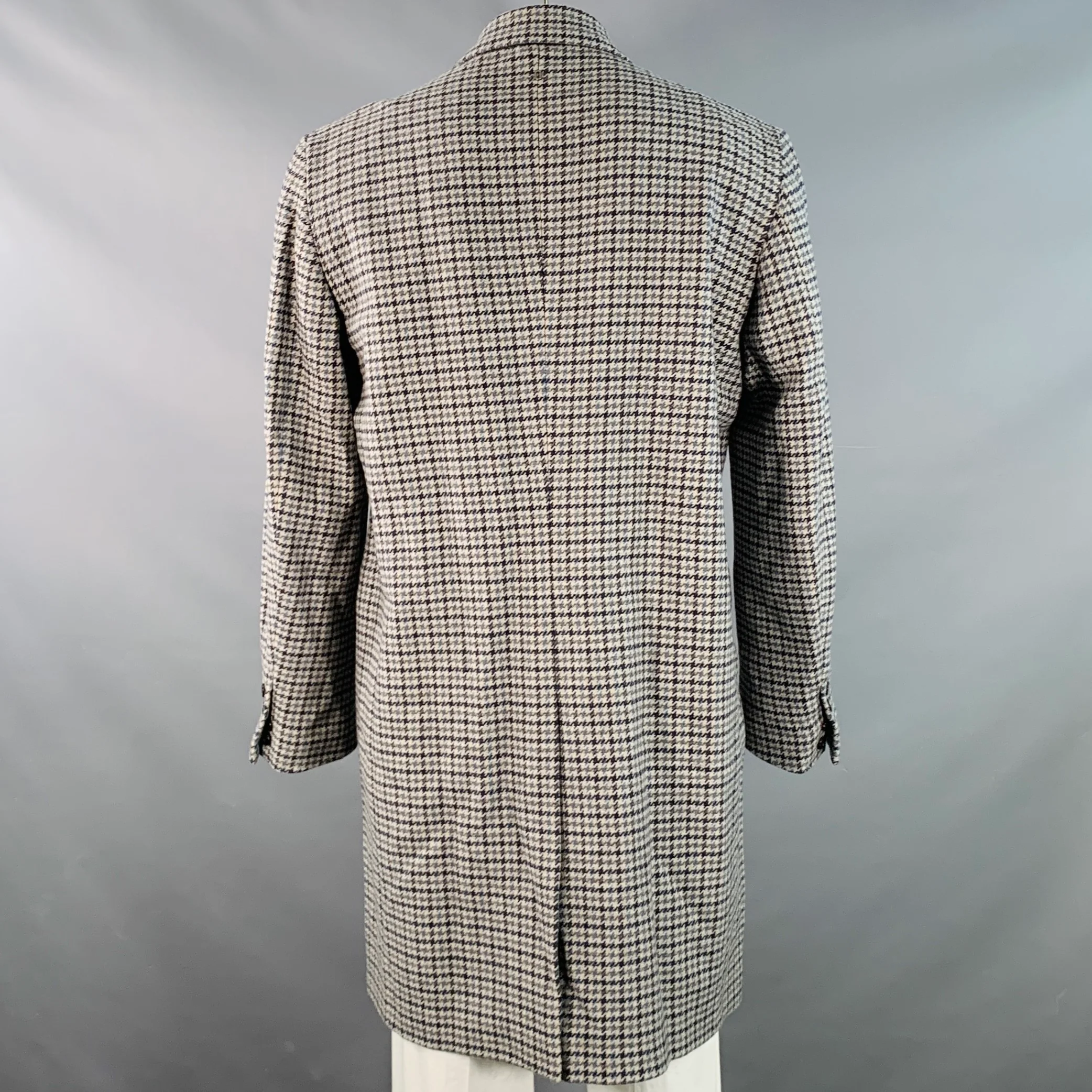 DONDUP Size 44 Grey Navy Houndstooth Wool Blend Single Breasted Notch Lapel Coat - Image 4