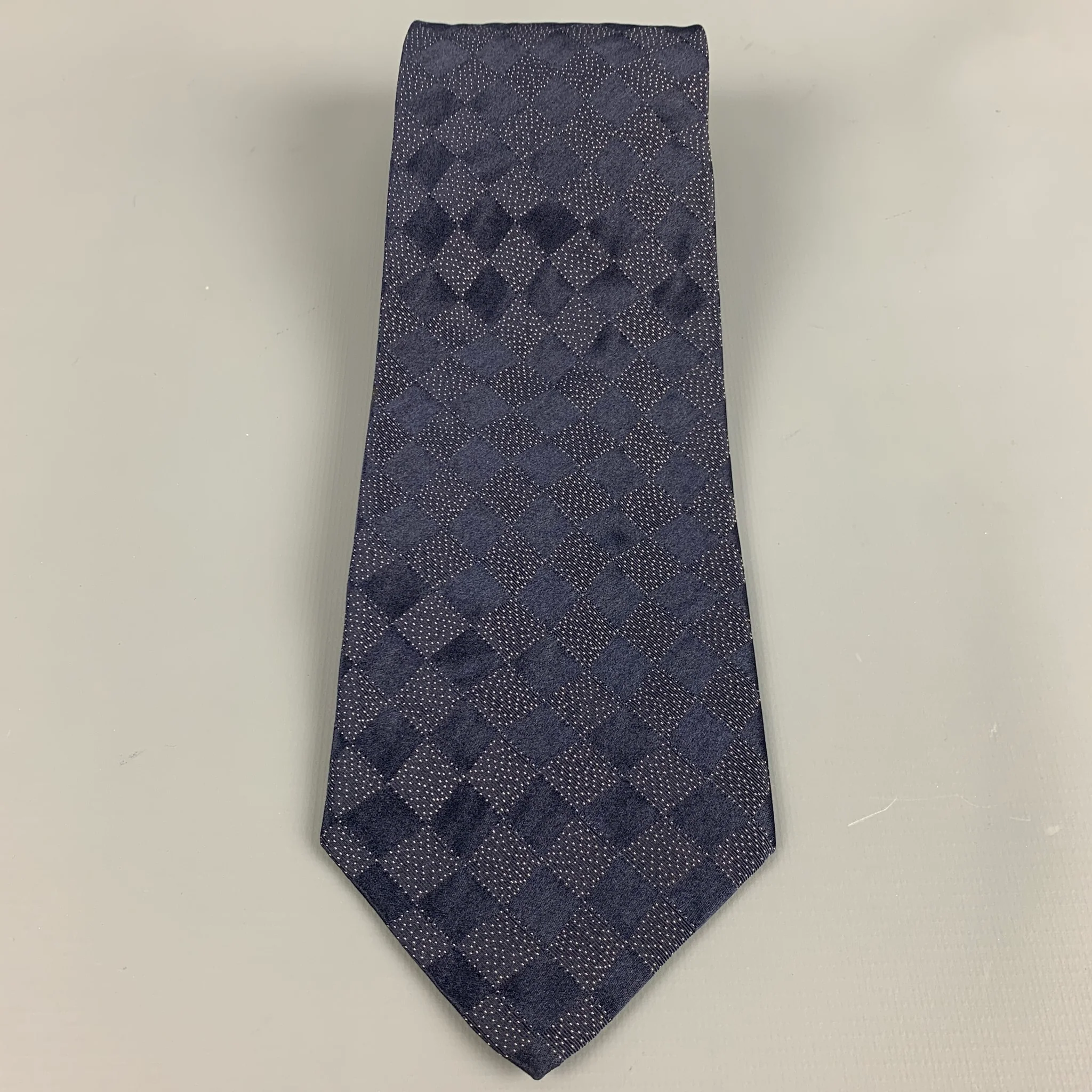 DONNA KARAN Navy White Dots Silk Tie - Image 2
