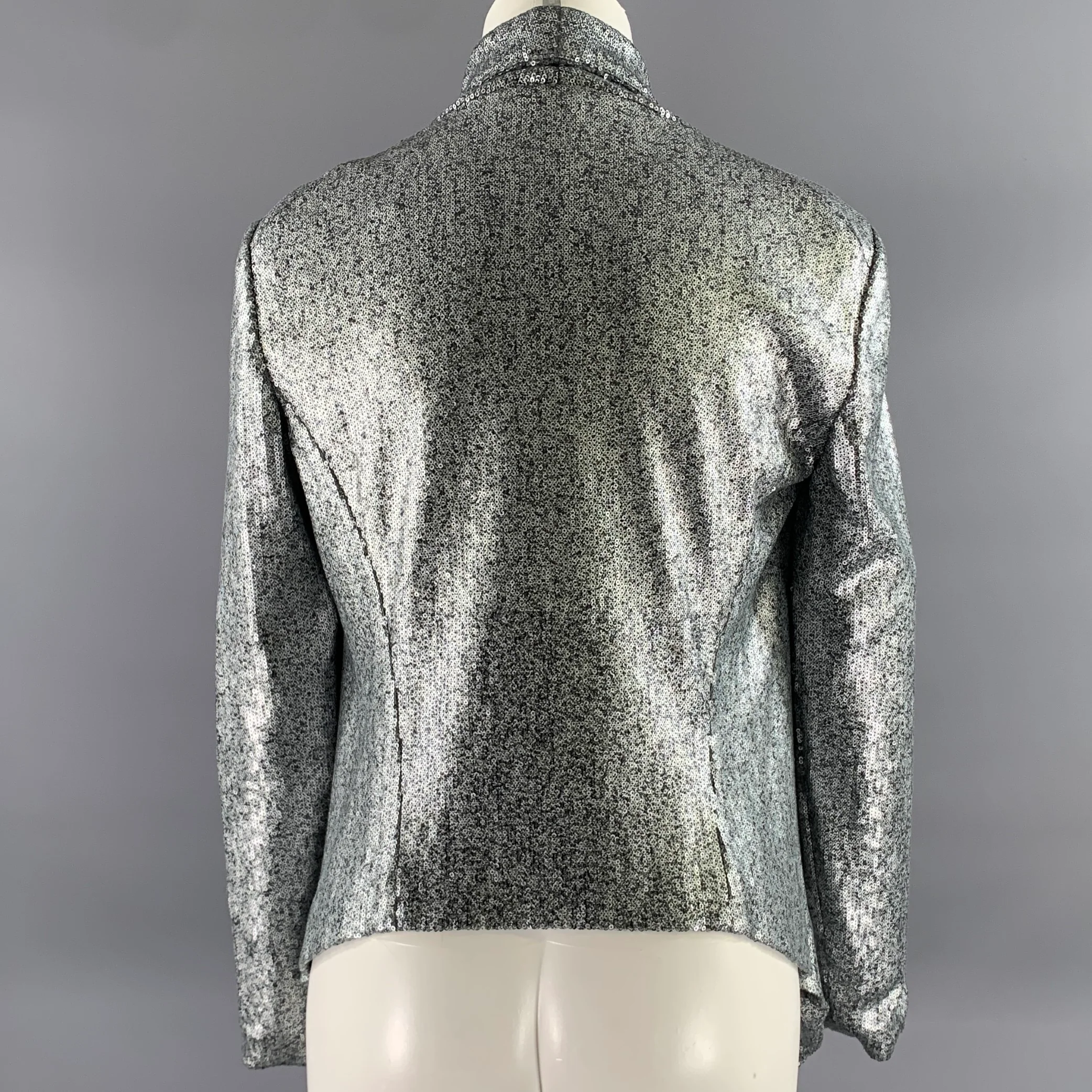 DONNA KARAN Size 6 Grey Silver Sequin Polyester Viscose Jacket - Image 4