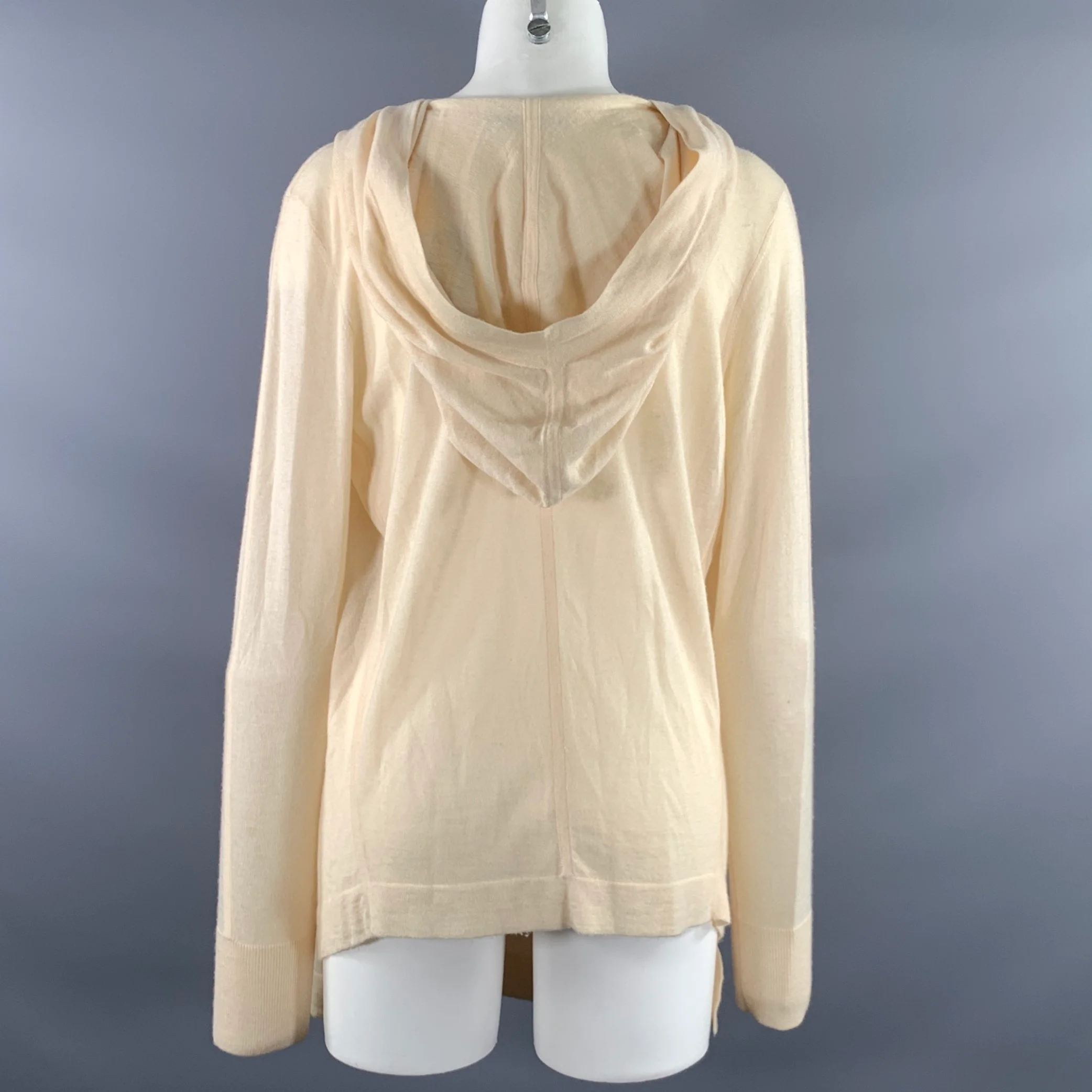 DONNA KARAN Size M Cream Knit Hooded Cardigan Womens - Image 3