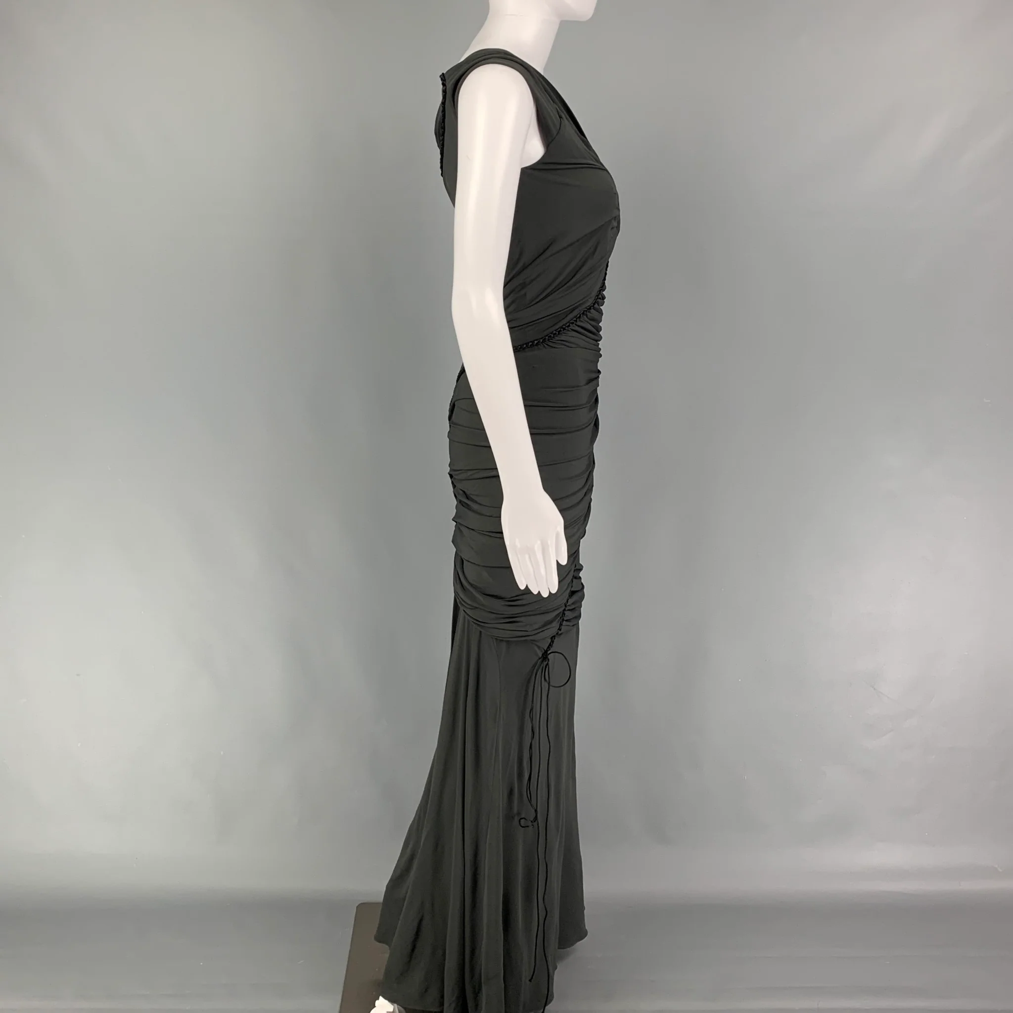 DONNA KARAN Size M Slate Viscose Ruched Sleeveless Long Dress - Image 2