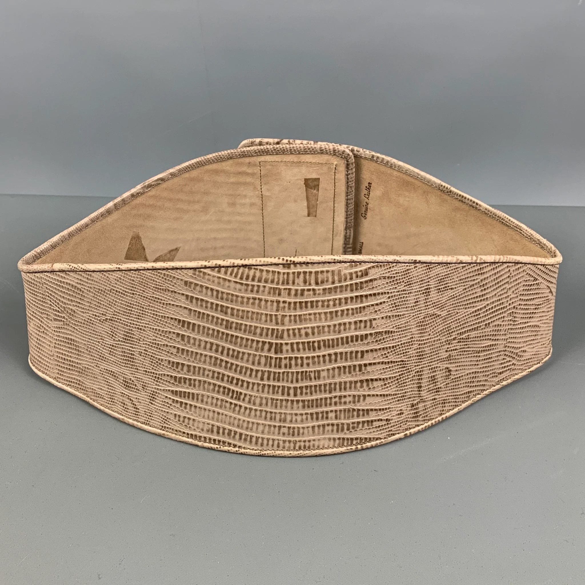 DONNA KARAN Size S Beige Tan Embossed Leather Belt - Image 3