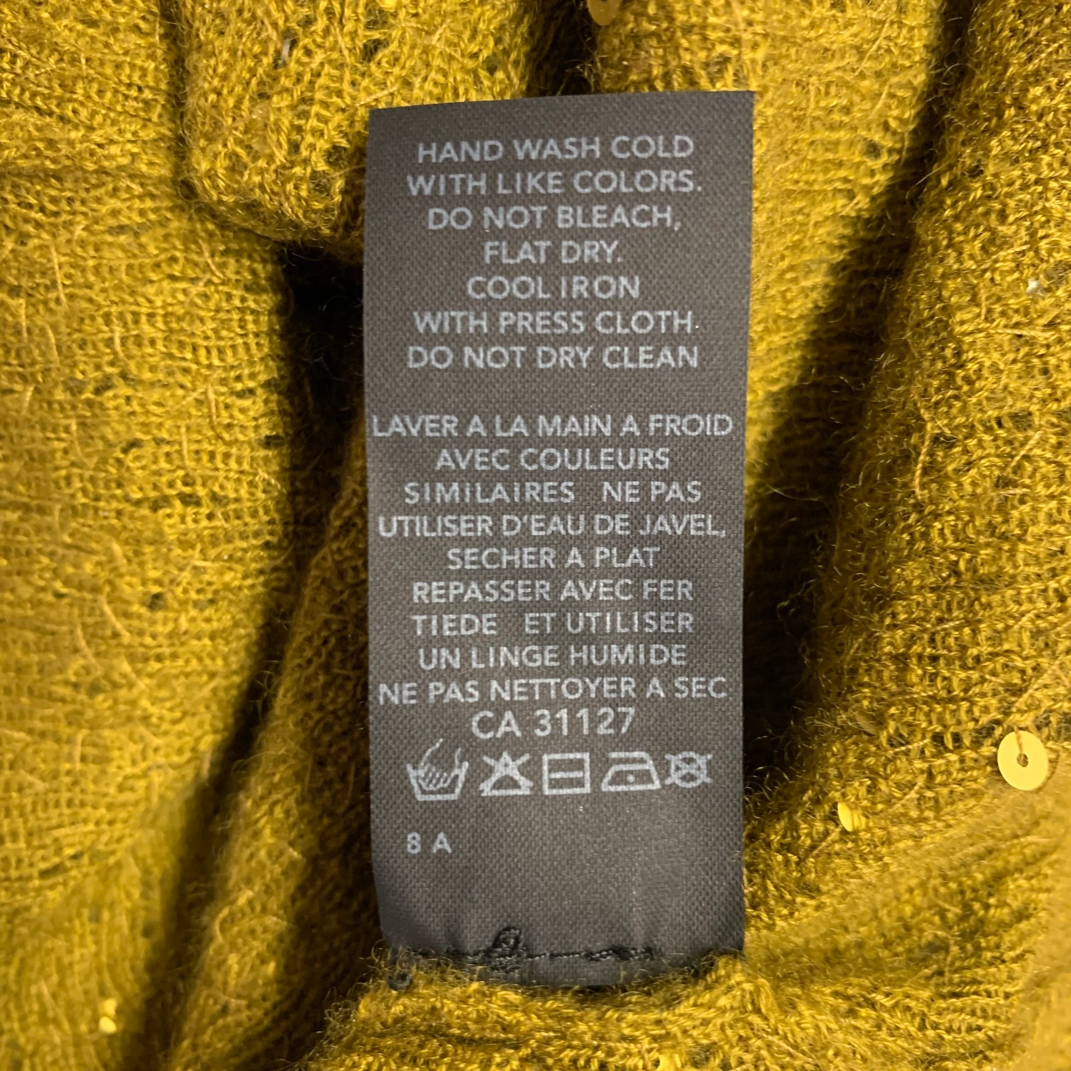 DONNA KARAN Size S Gold Olive Cashmere Silk Sequined V-Neck Long Sleeve Pullover - Image 10