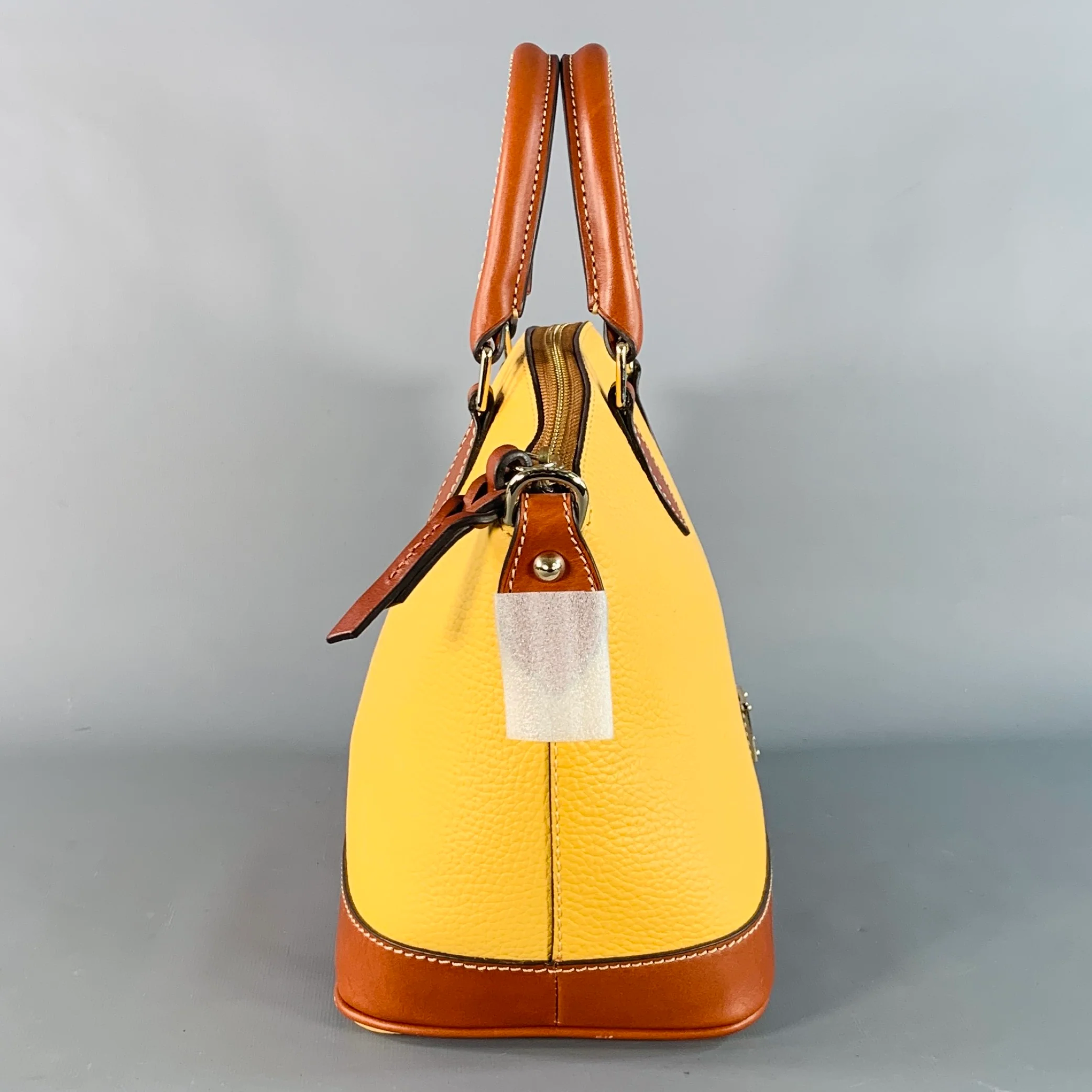 DOONEY BOURKE Brown Mustard Pebble Grain Leather Handbag - Image 3