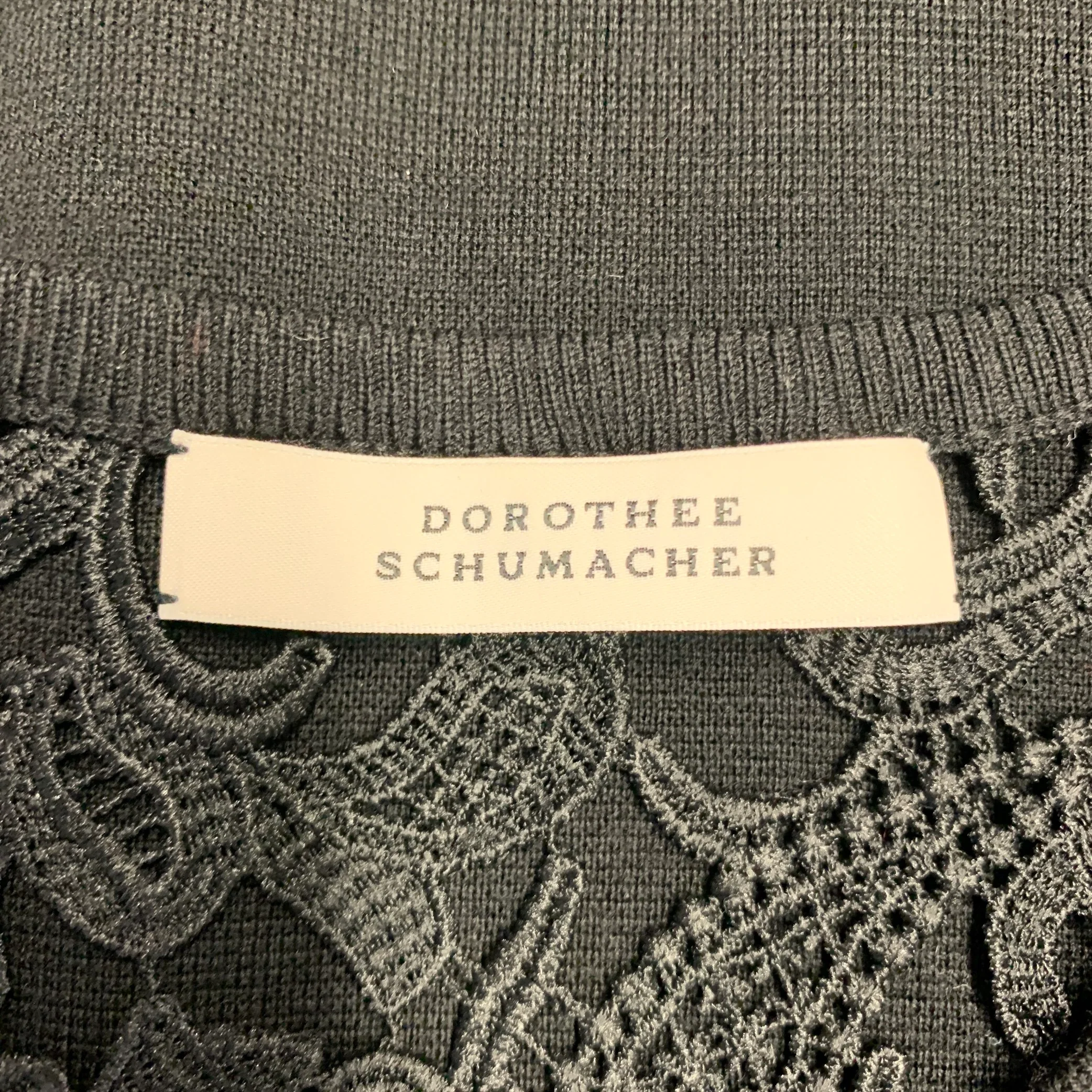 DOROTHEE SCHUMACHER Size 2 Black Virgin Wool Lace Panel Cardigan - Image 6