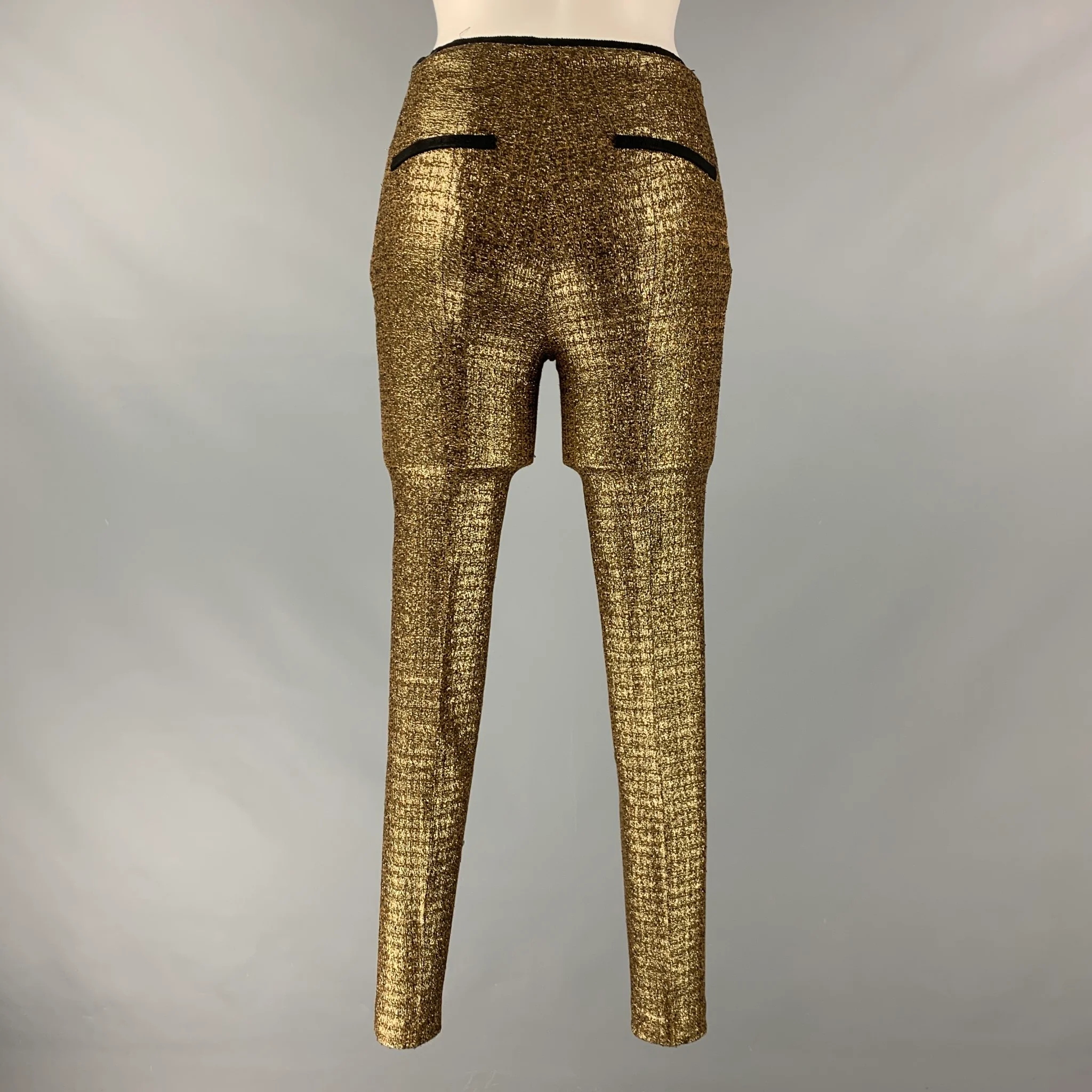 DOROTHEE SCHUMACHER Size XS Gold Black Polyester Wool Metallic Dress Pants - Image 4