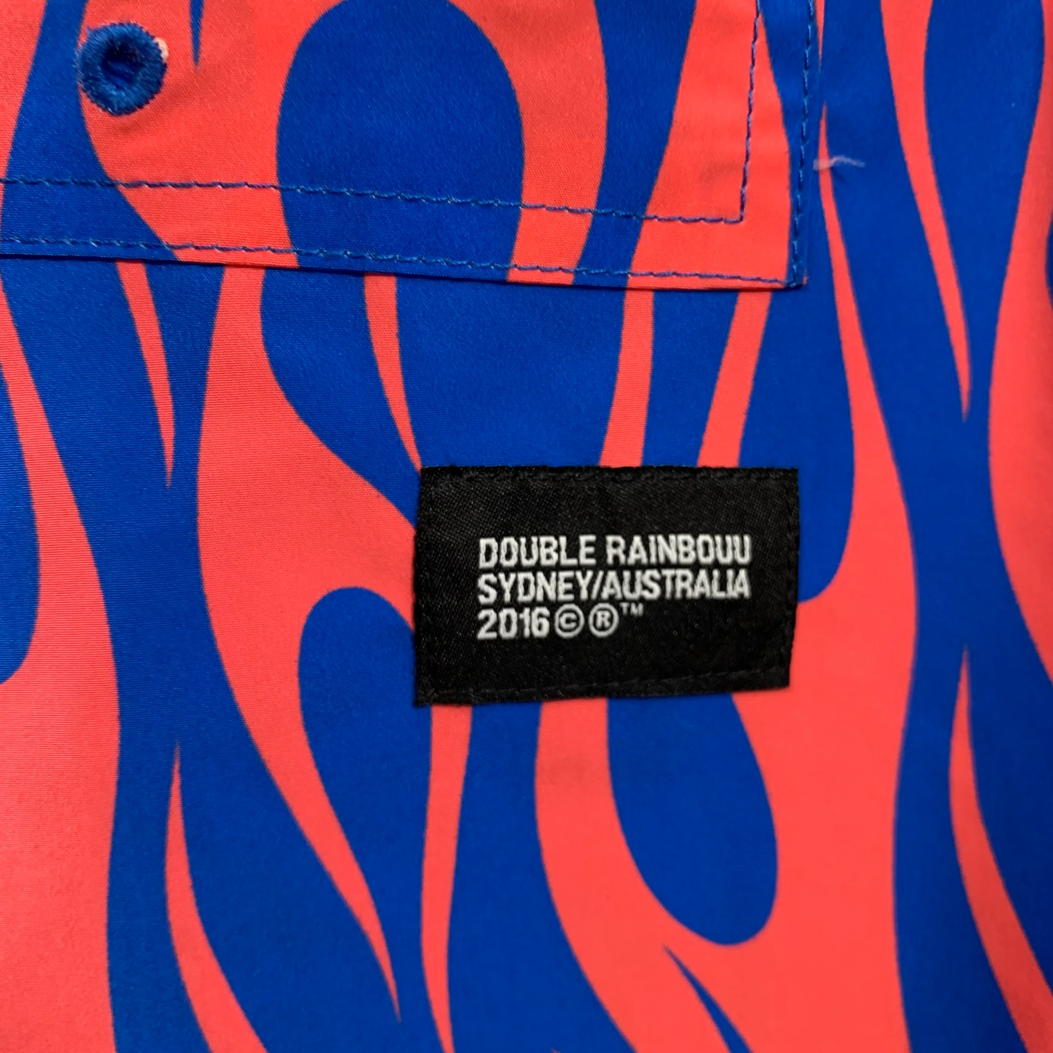 DOUBLE RAINBOUU Size L Orange Blue Flames Polyester Drawstring Swim Trunks - Image 3