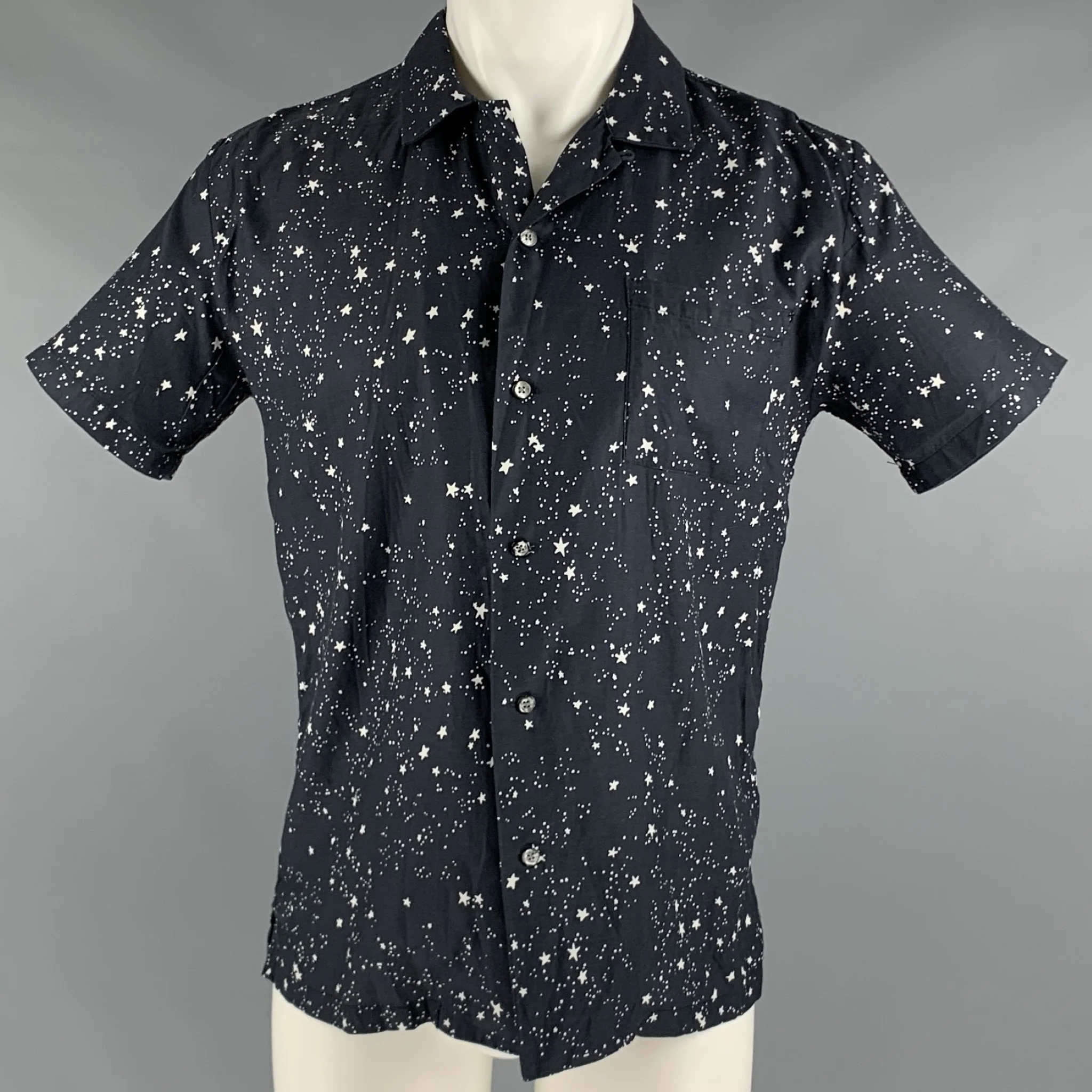 DOUBLE RAINBOUU Size XS Black White Stars Cotton Short Sleeve Shirt