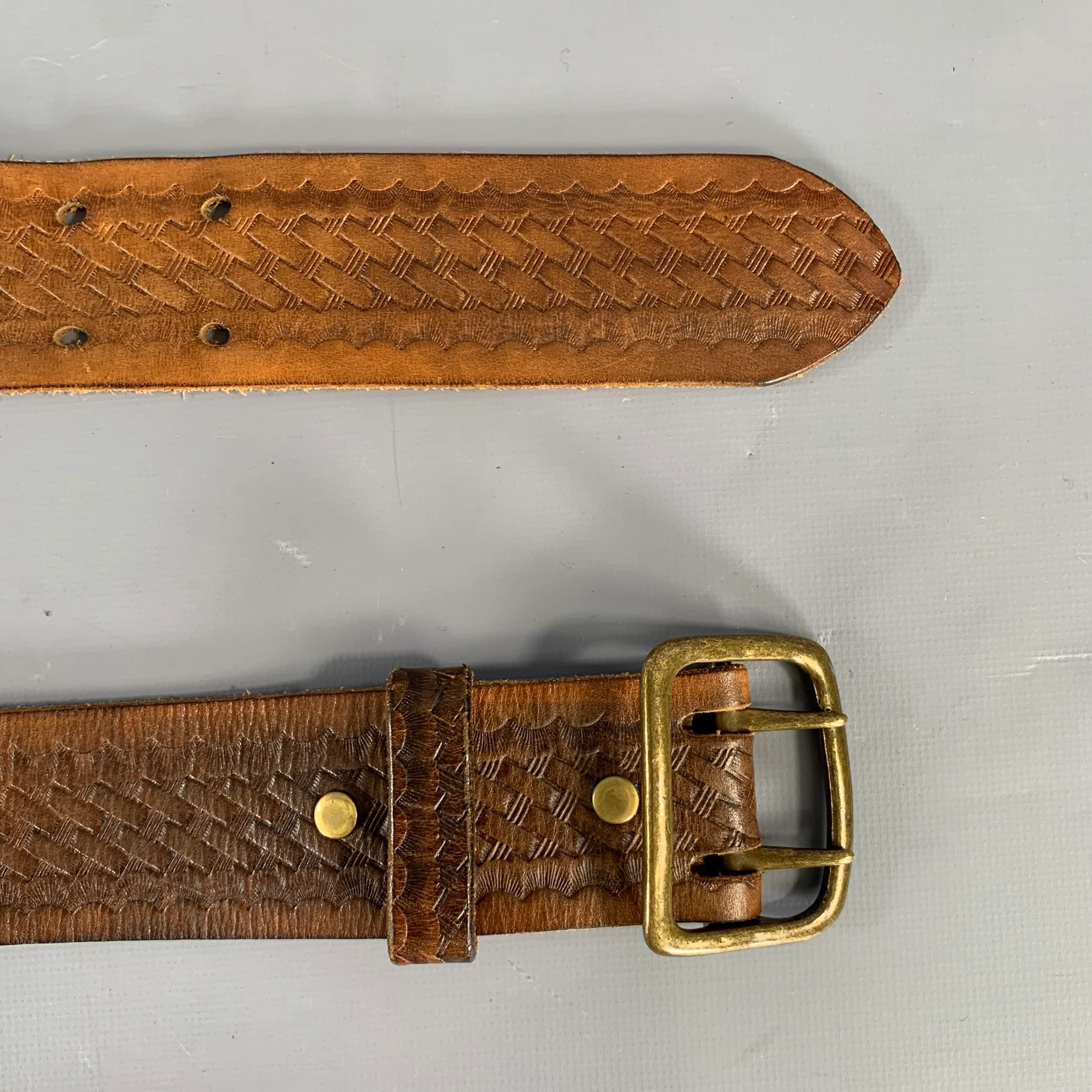 Double RL Size 36 Brown Embossed Leather Belt - Image 5