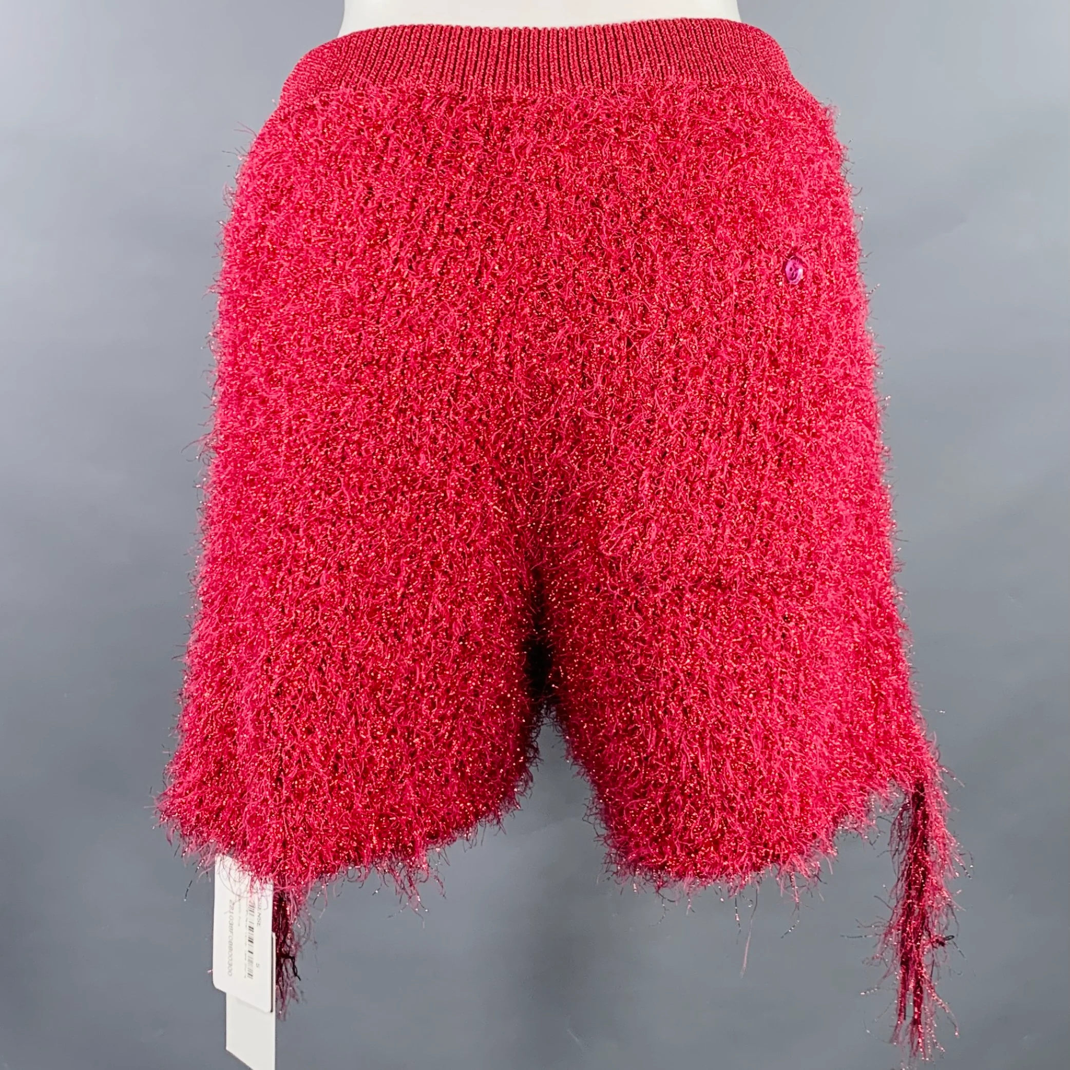 DOUBLET Size S Pink Polyester Blend Shaggy Knit Drawstring Shorts - Image 4