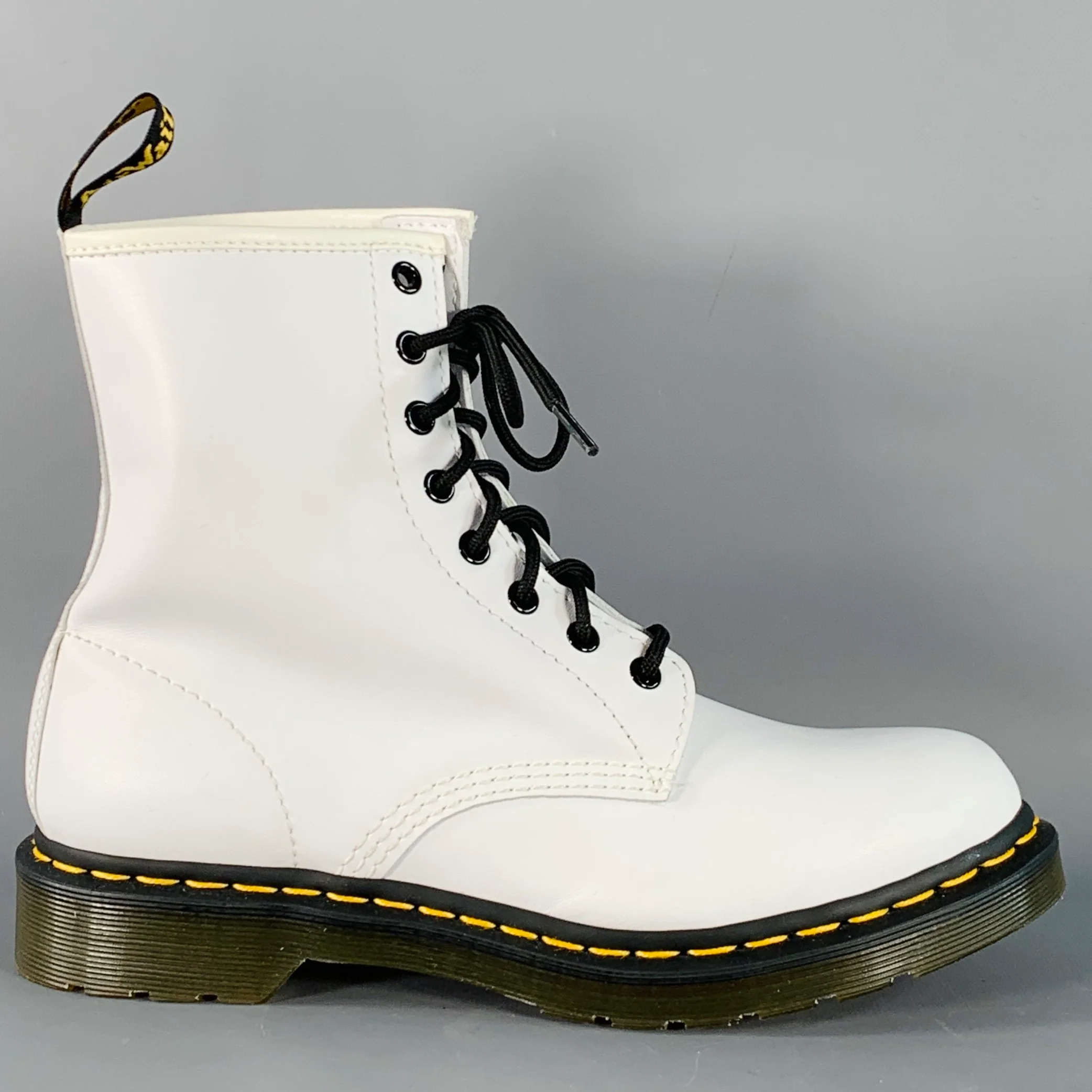 DR. MARTENS Size 10 White Leather Lace-Up Combat Boots - Image 2