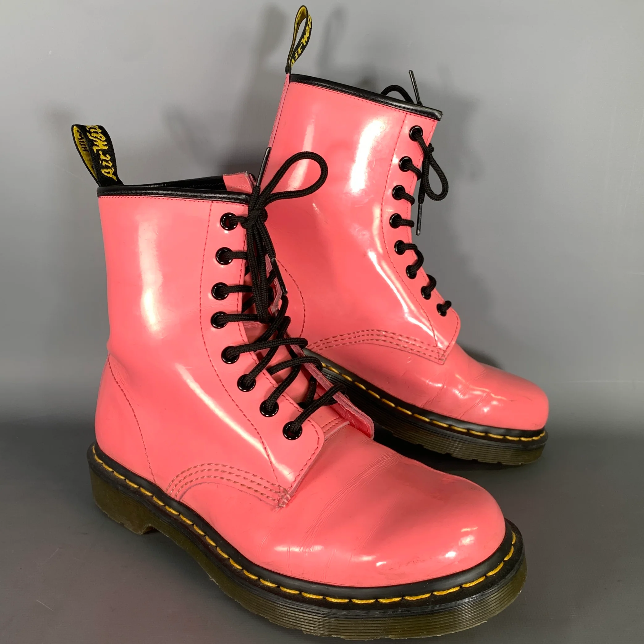 DR. MARTENS Size 9 Pink Leather Lace Up Boots