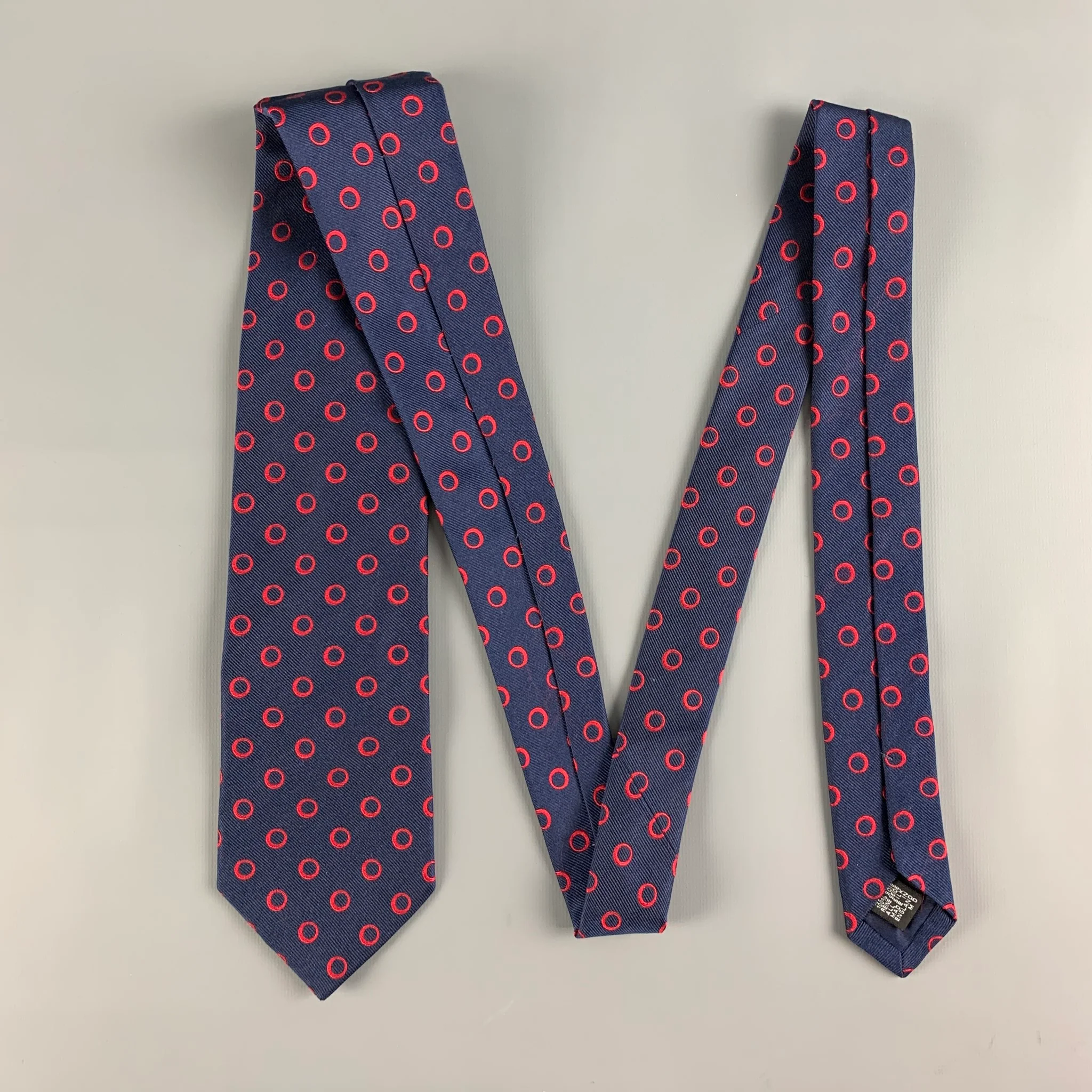 DRAKES LONDON Navy Red Circles Silk Tie - Image 3
