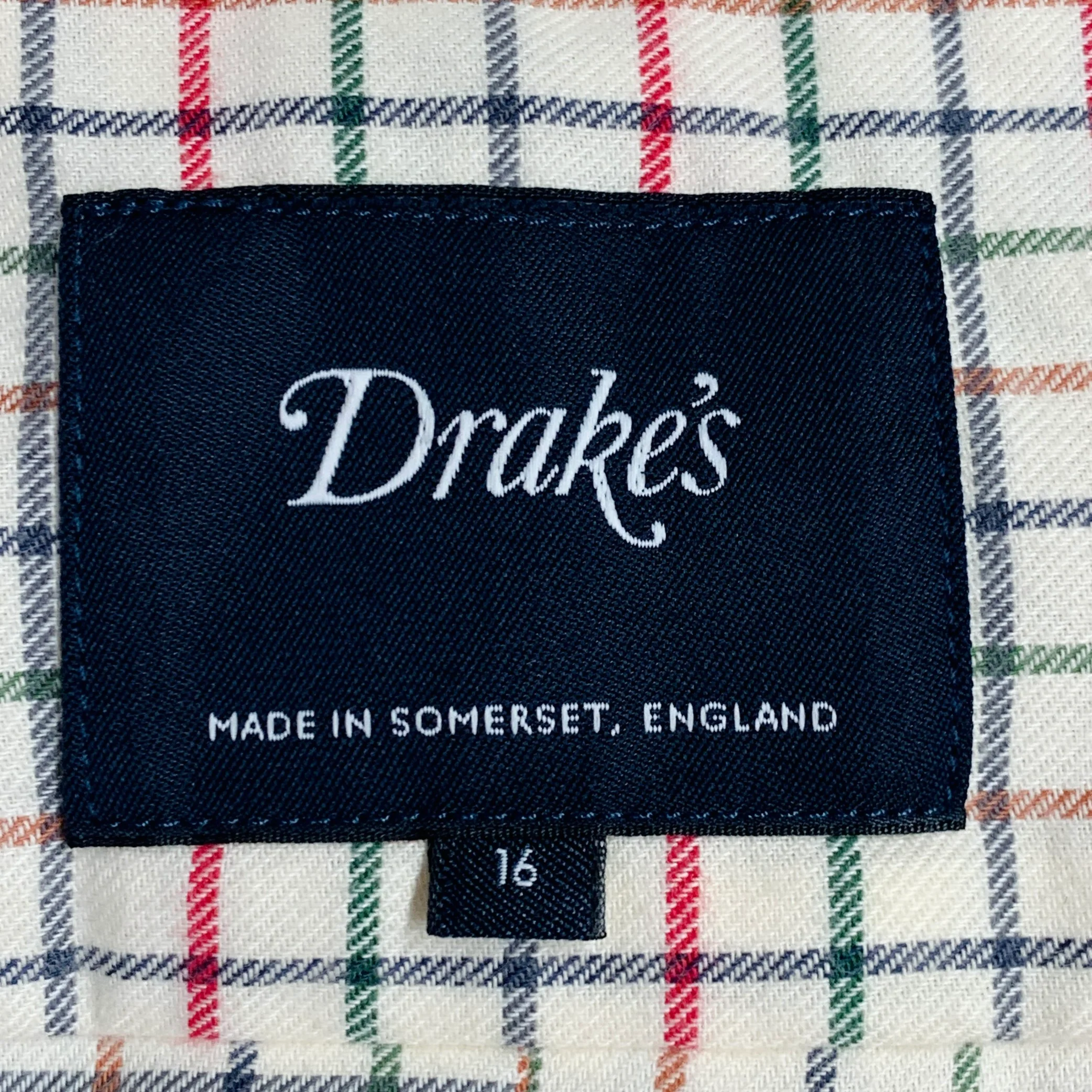DRAKES LONDON Size L Beige Red Green Checkered Cotton Long Sleeve Shirt - Image 5
