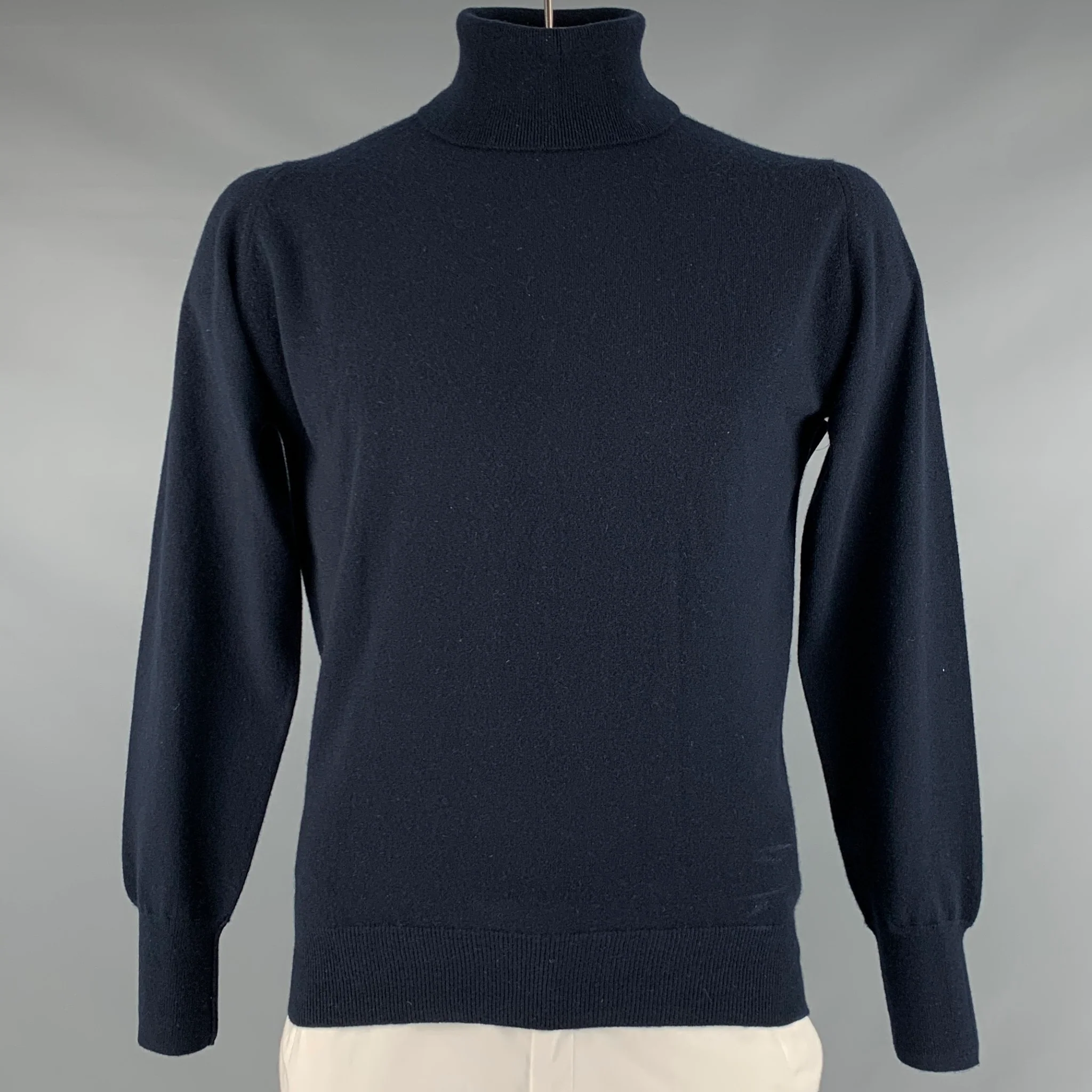 DRAKES LONDON Size L Navy Cashmere Turtleneck Pullover