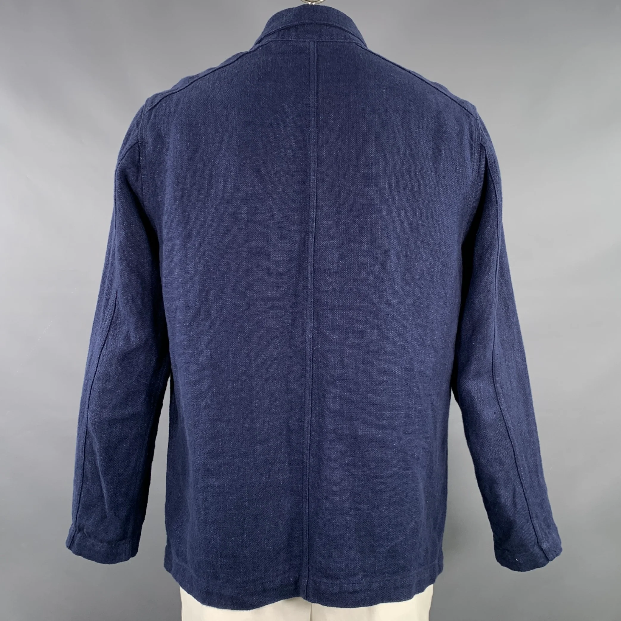 DRAKES LONDON Size L Navy Linen Chore Jacket - Image 3