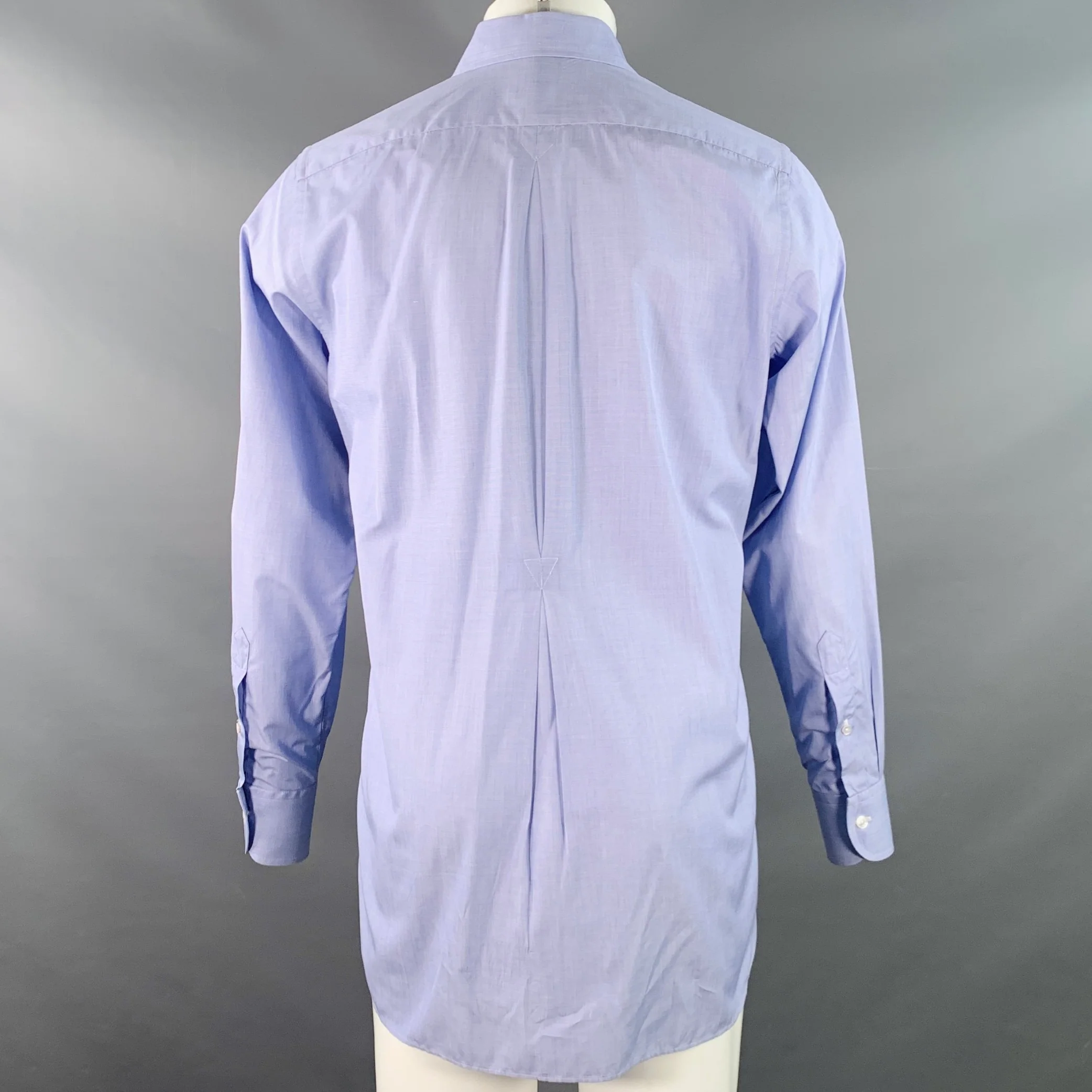 DRAKES LONDON Size M Blue Cotton Cutaway One Pocket Long Sleeve Shirt - Image 3