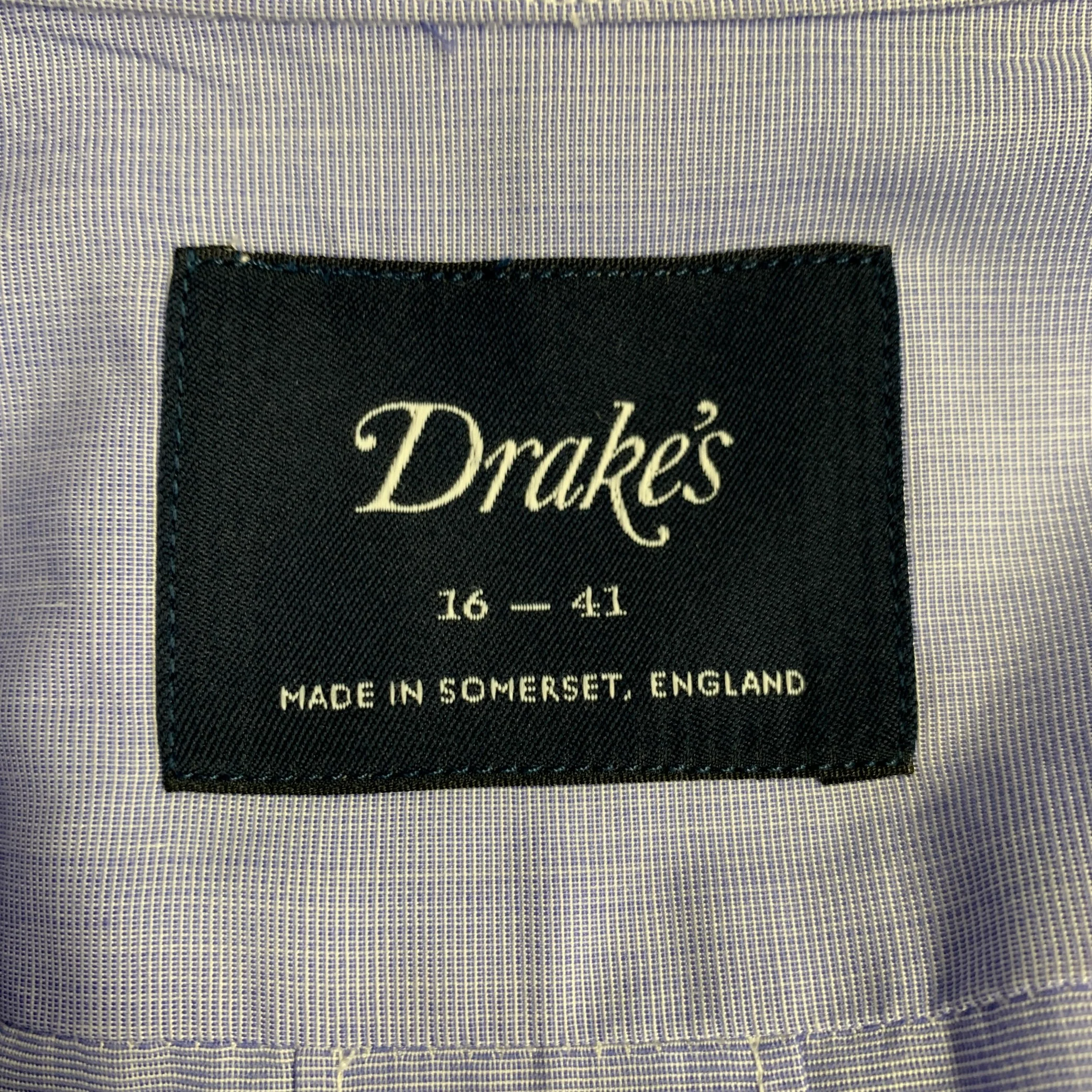 DRAKES LONDON Size M Blue Cotton Cutaway One Pocket Long Sleeve Shirt - Image 4