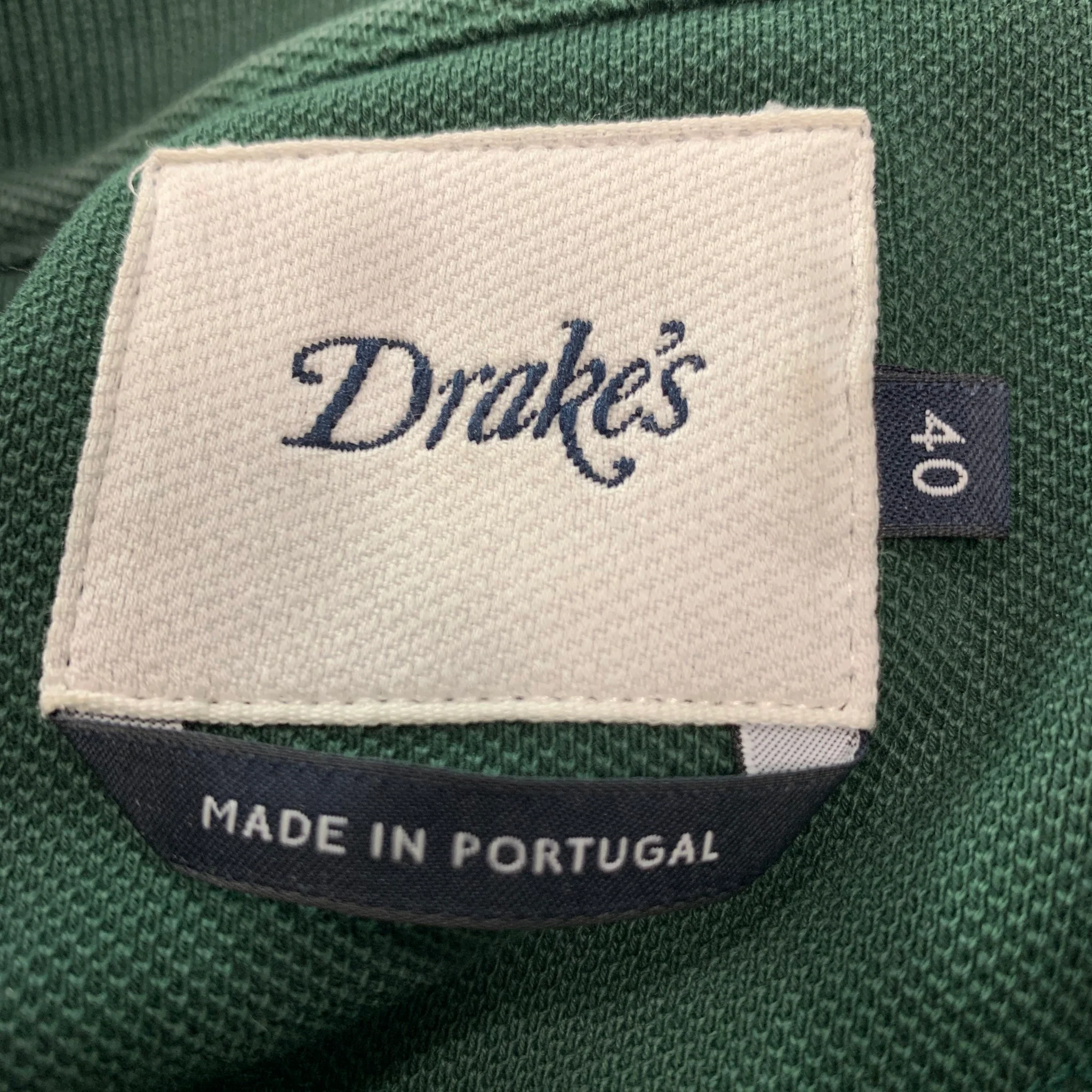 DRAKE'S Size M Green Solid Pique Long Sleeve Polo - Image 4