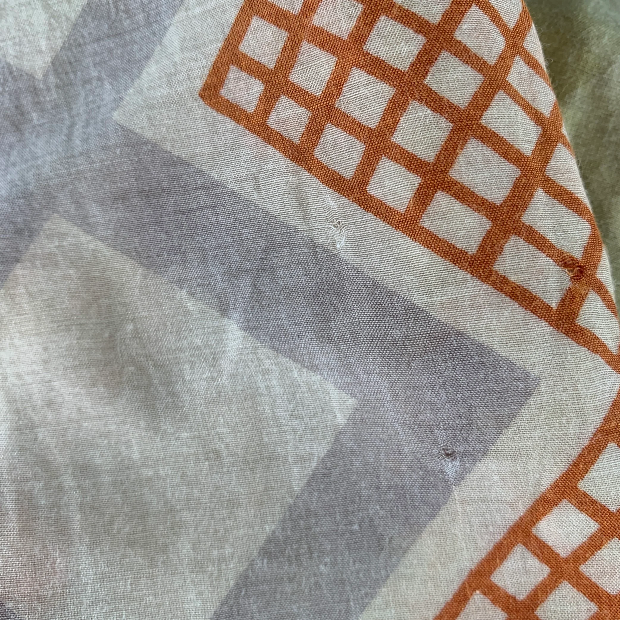 DRIES VAN NOTEN Beige Green Red Abstract Silk Cotton Scarf - Image 5