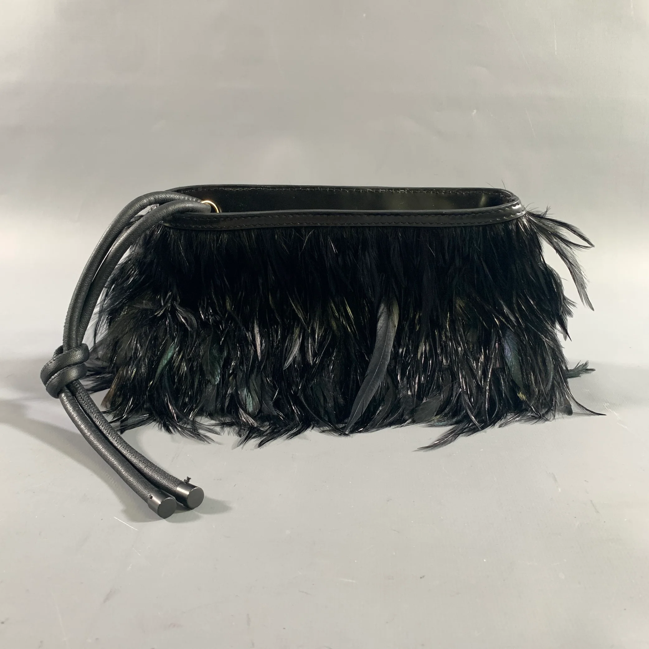 DRIES VAN NOTEN Black Feather Clutch Handbag