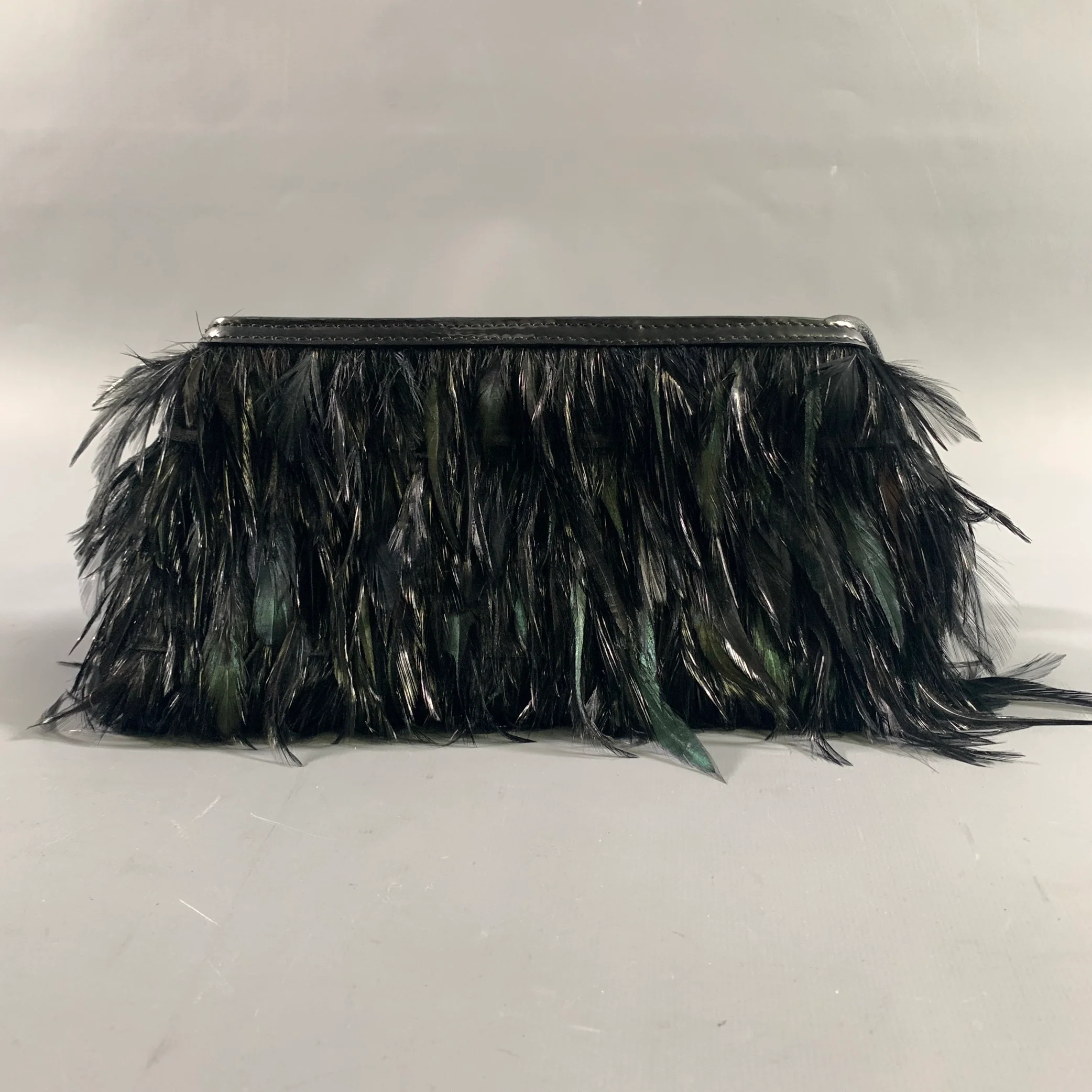 DRIES VAN NOTEN Black Feather Clutch Handbag - Image 3