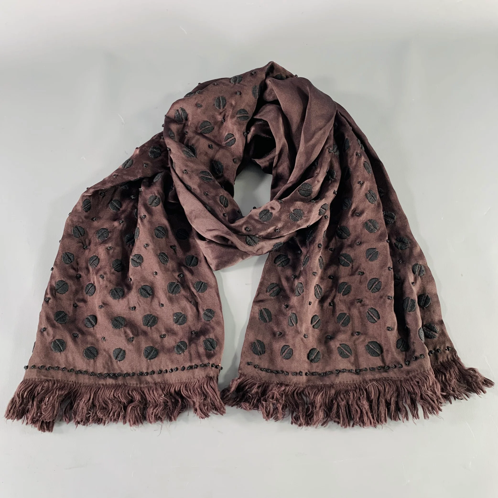DRIES VAN NOTEN Brown Black Gold Embroidered Silk Scarf