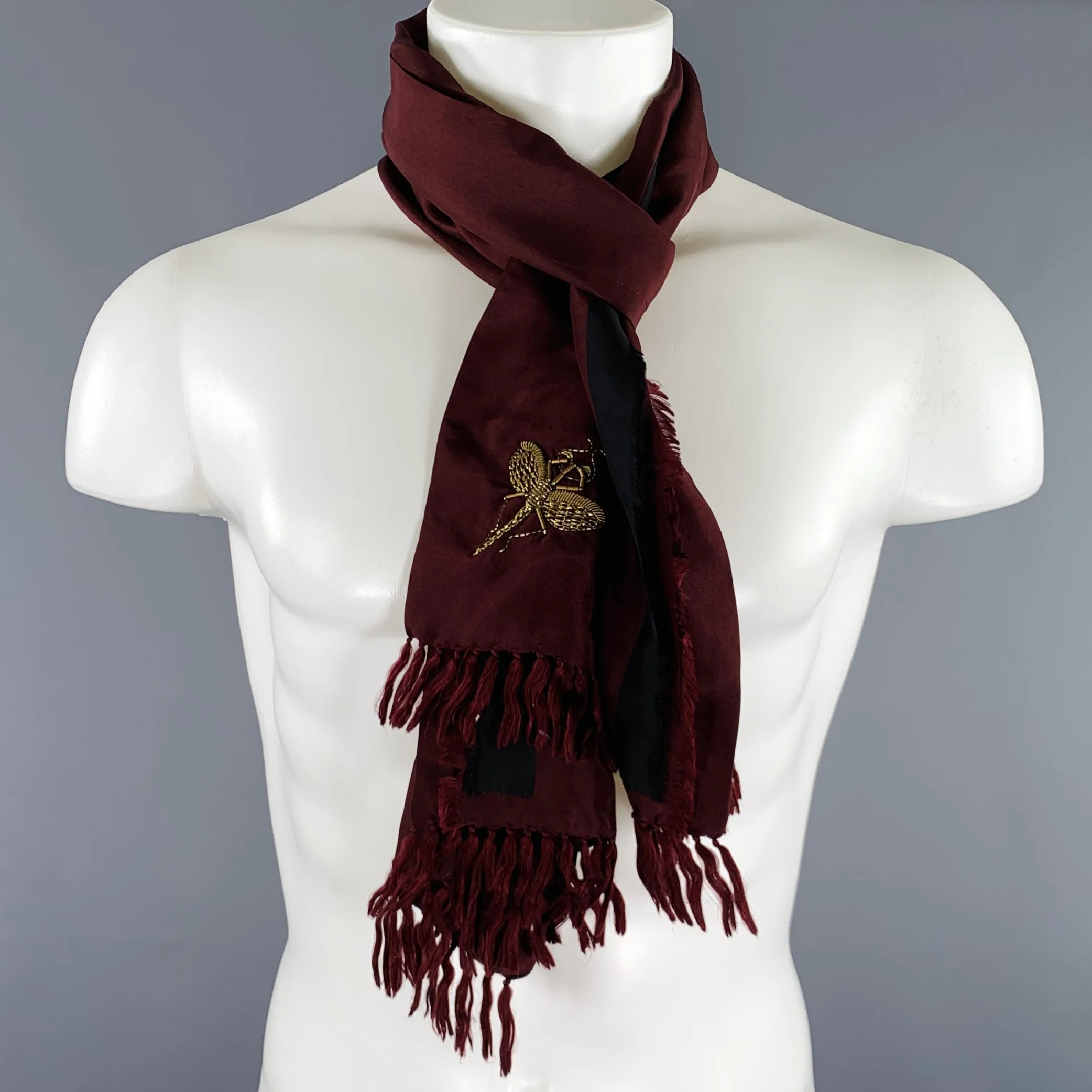 DRIES VAN NOTEN Brown Embroidered Silk Scarf - Image 8