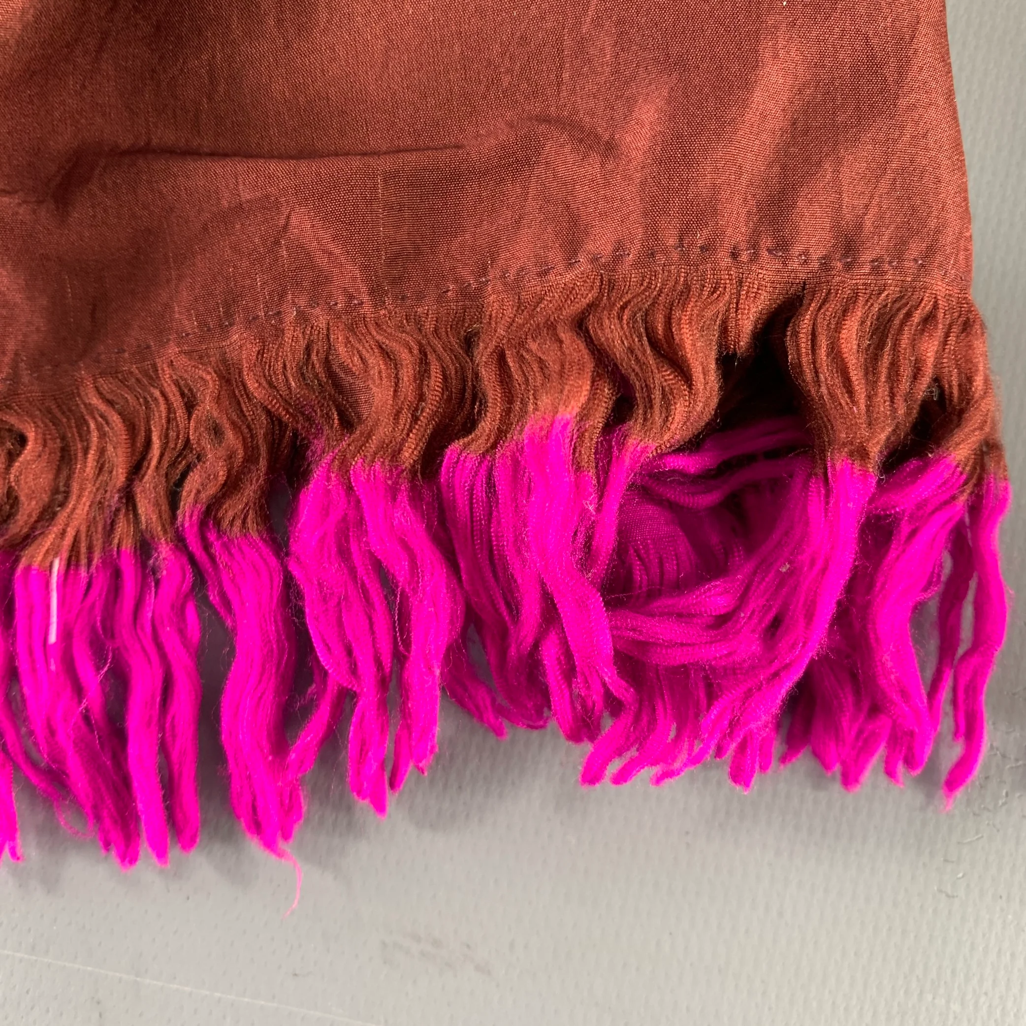 DRIES VAN NOTEN Brown Fuchsia Fringe Silk Scarf - Image 2