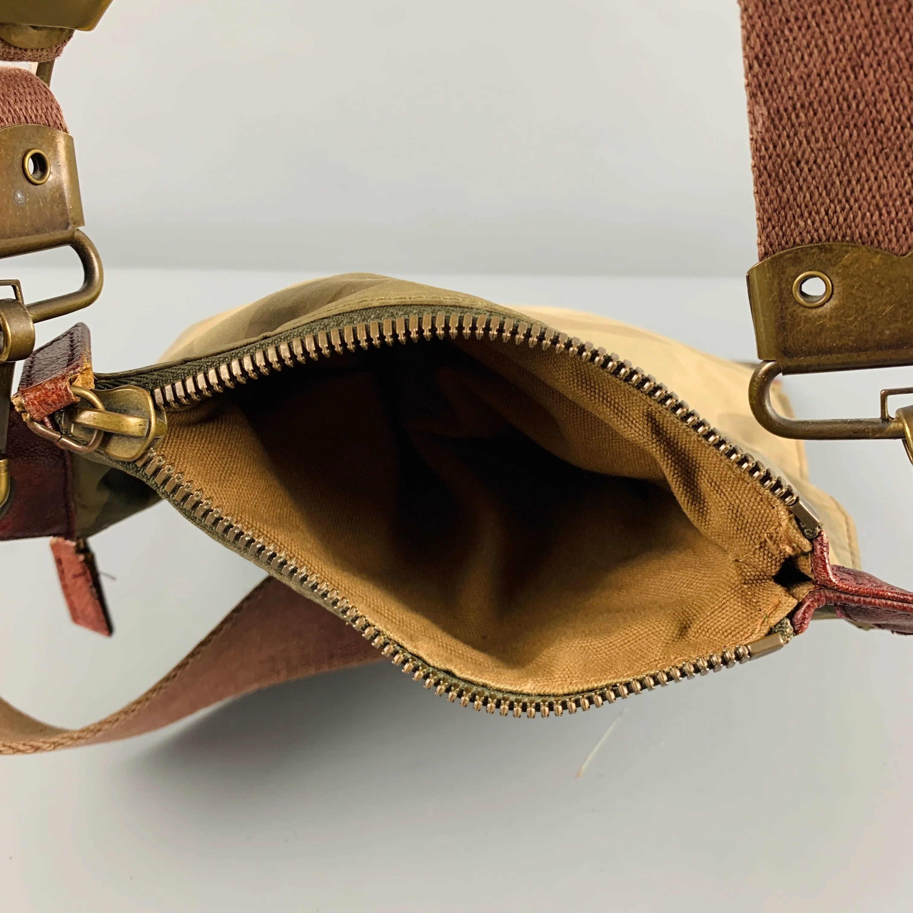 DRIES VAN NOTEN Brown Olive Camouflage Leather Nylon Bag - Image 6