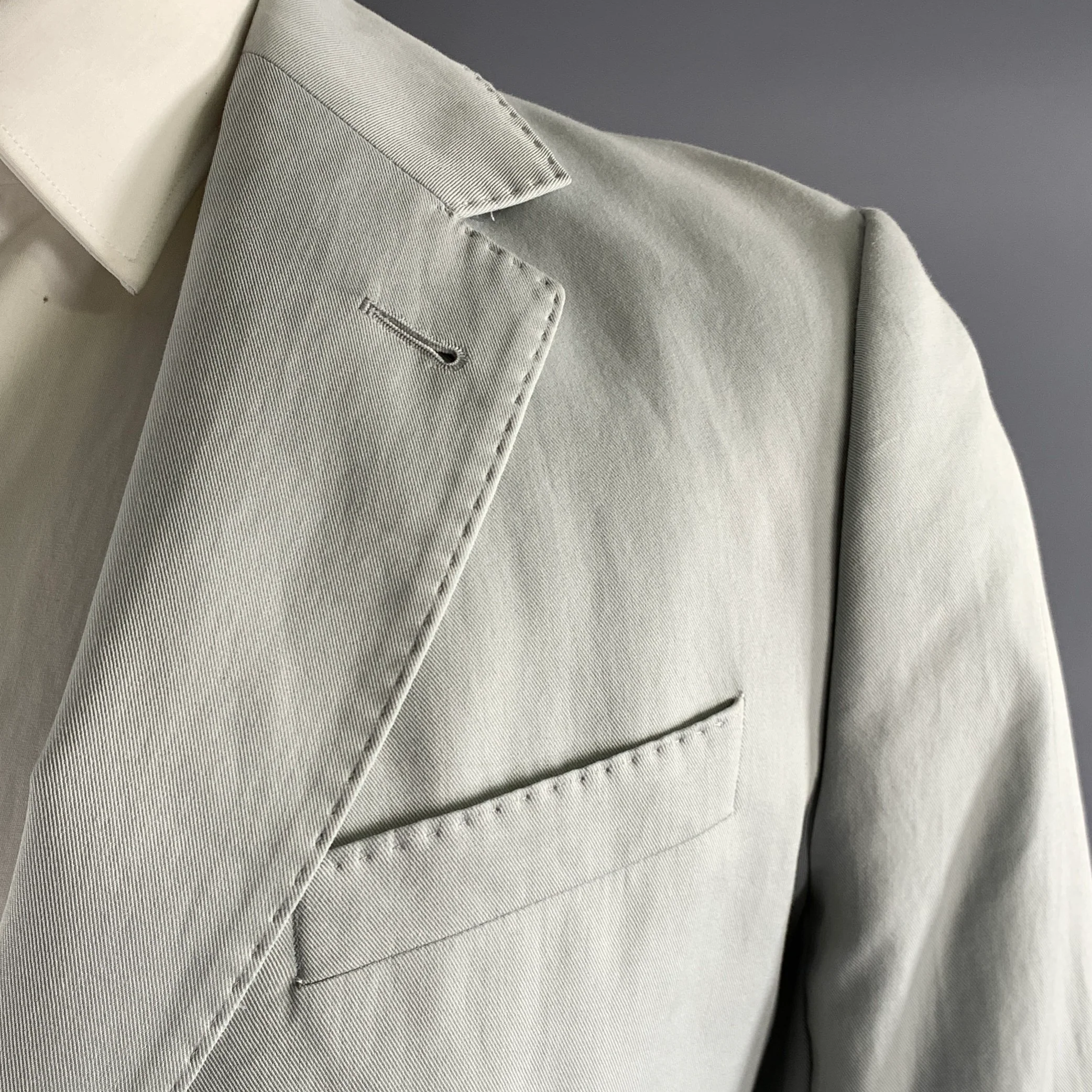 DRIES VAN NOTEN Chest Size 36 Grey Solid Cotton Notch Lapel Sport Coat - Image 2