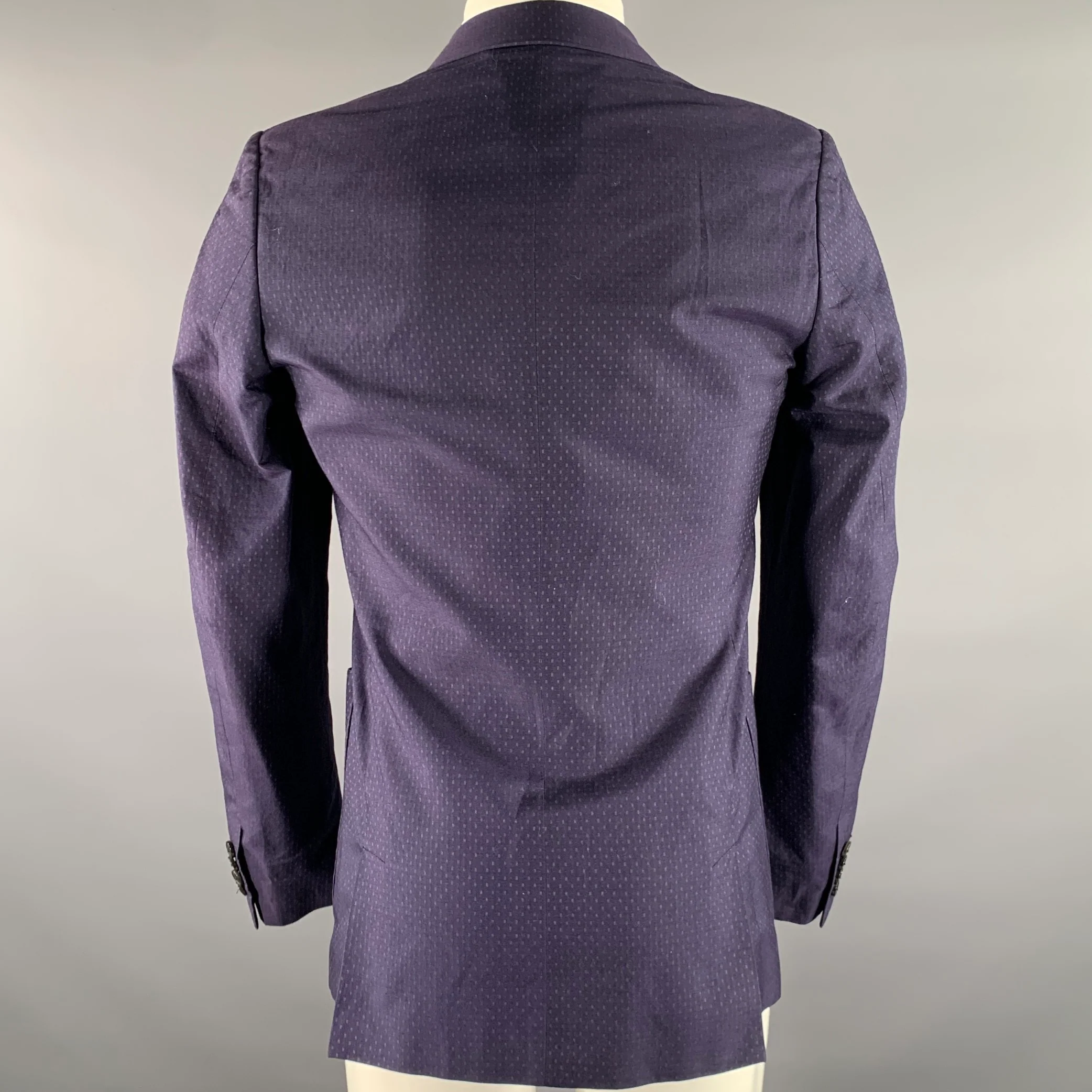DRIES VAN NOTEN Chest Size 38 Navy Dots Cotton Silk Notch Lapel Sport Coat - Image 4