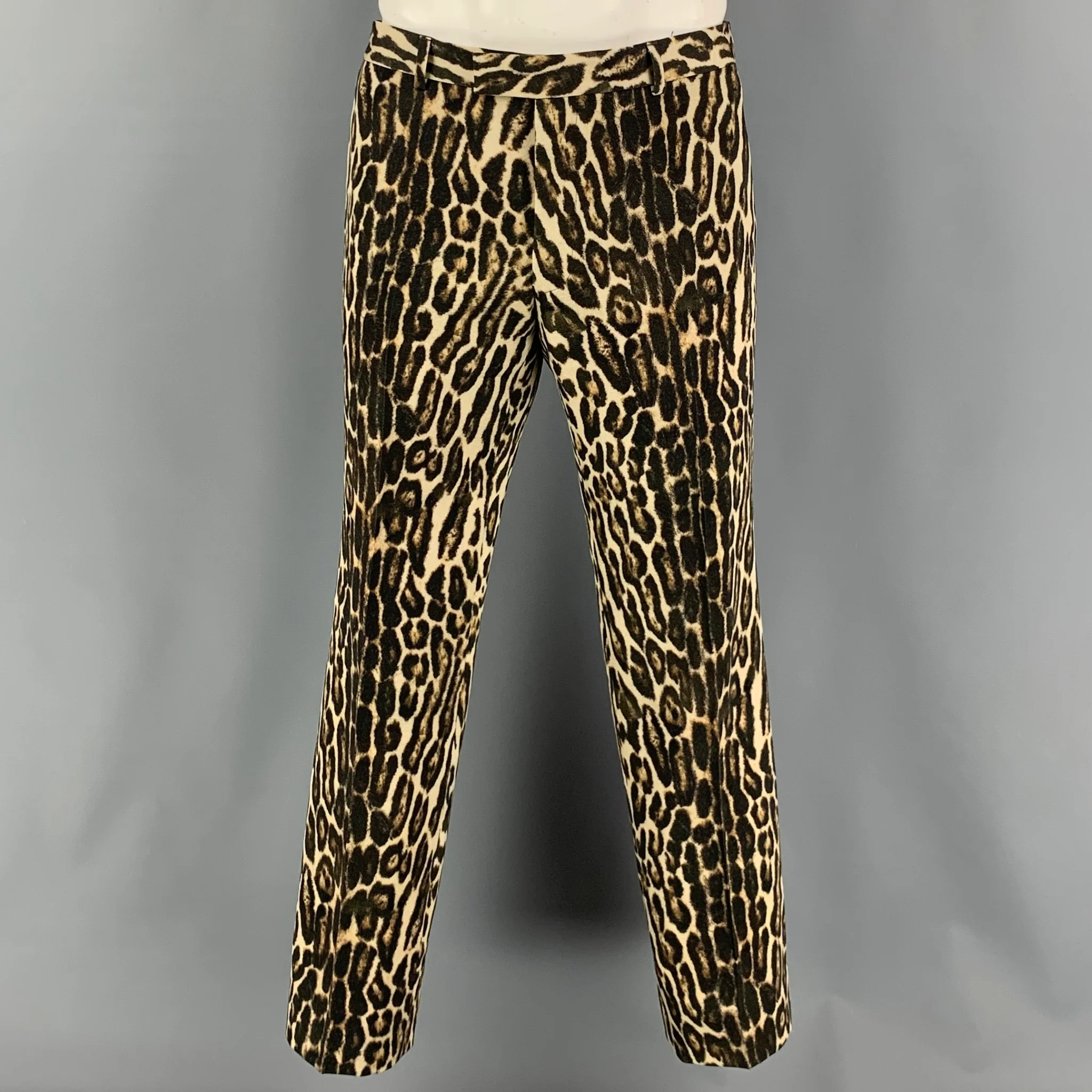 DRIES VAN NOTEN Chest Size 42 Brown Tan Animal Print Wool Notch Lapel 36 31 Suit - Image 4