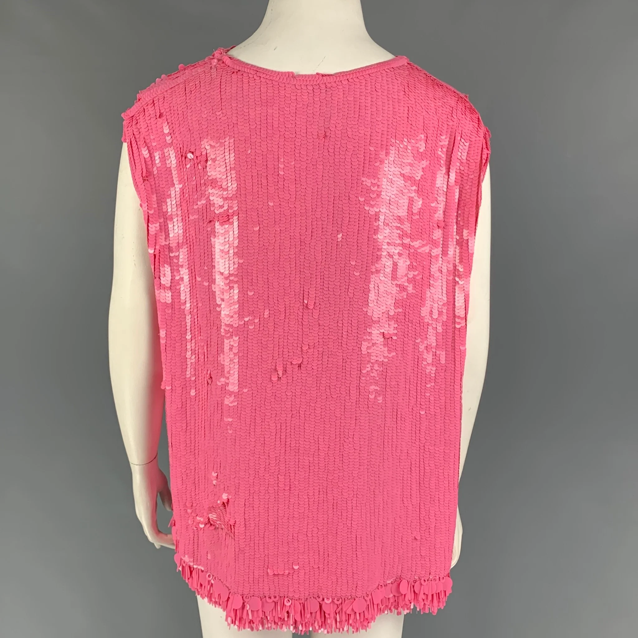 DRIES VAN NOTEN FW 21 Size 10 Pink Viscose Sequined Sleeveless Dress Top - Image 3
