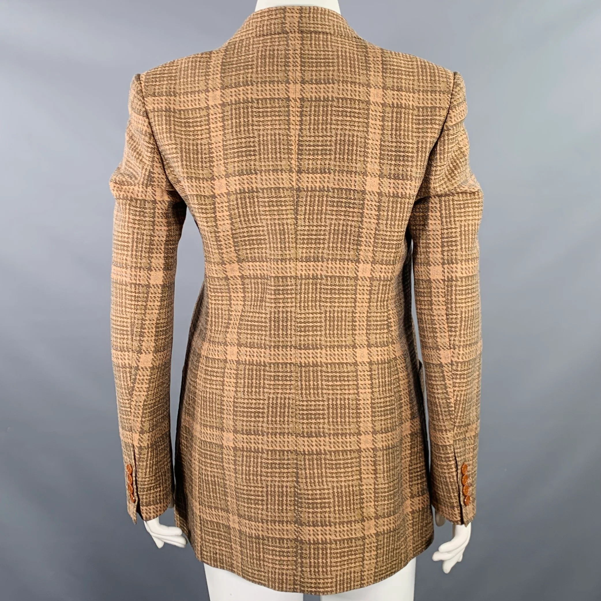 DRIES VAN NOTEN Size 10 Brown Rust Cotton Linen Blend Plaid Jacket Blazer - Image 4