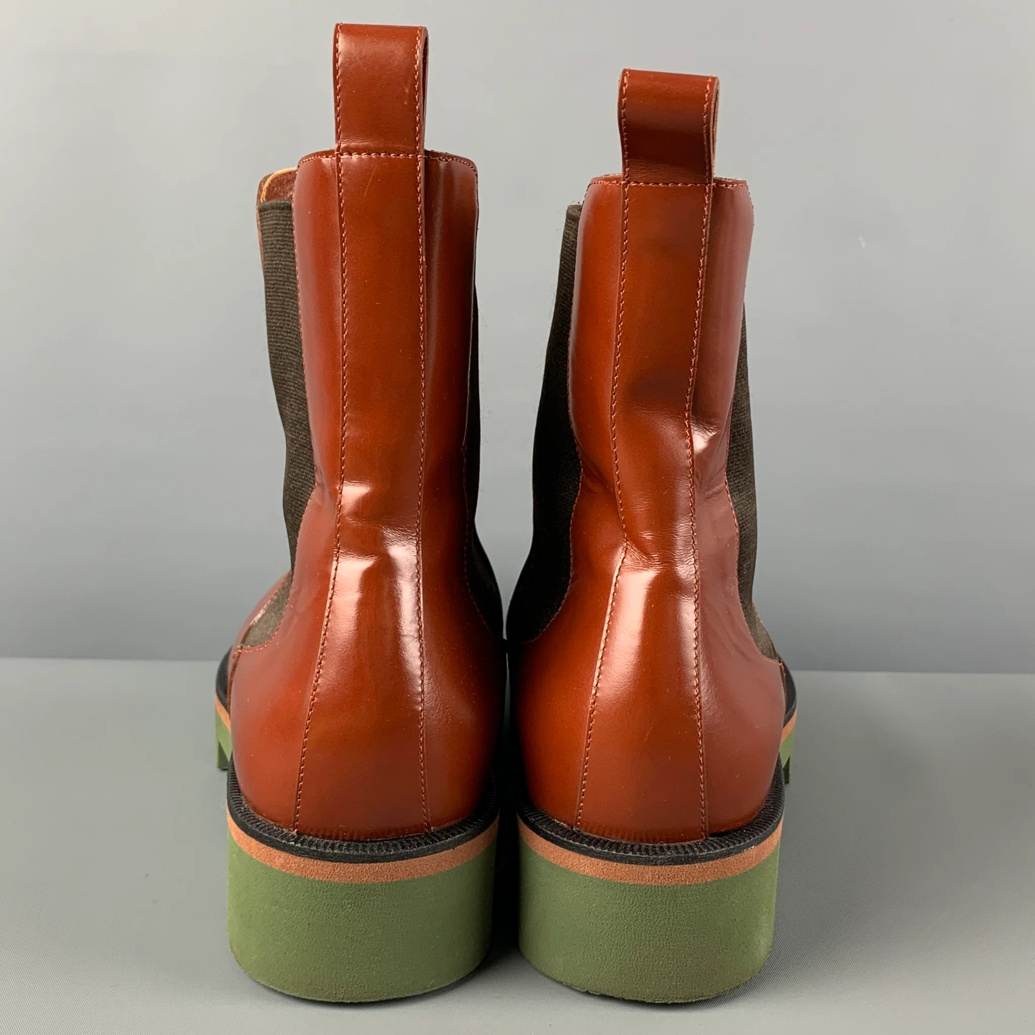 DRIES VAN NOTEN Size 11 Tan Green Leather Pull On Boots - Image 5