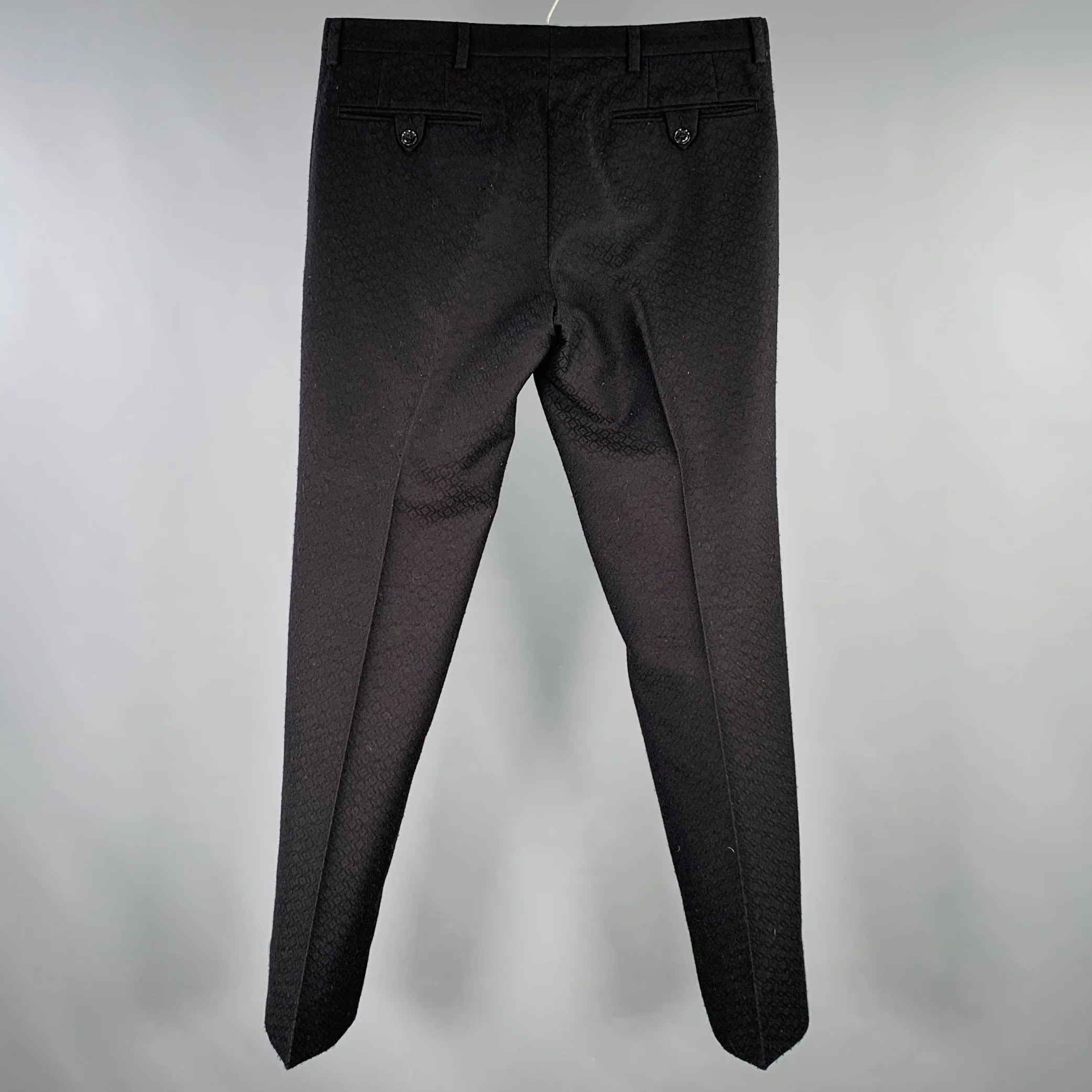 DRIES VAN NOTEN Size 30 Black Jacquard Wool Blend Flat Front Dress Pants - Image 2