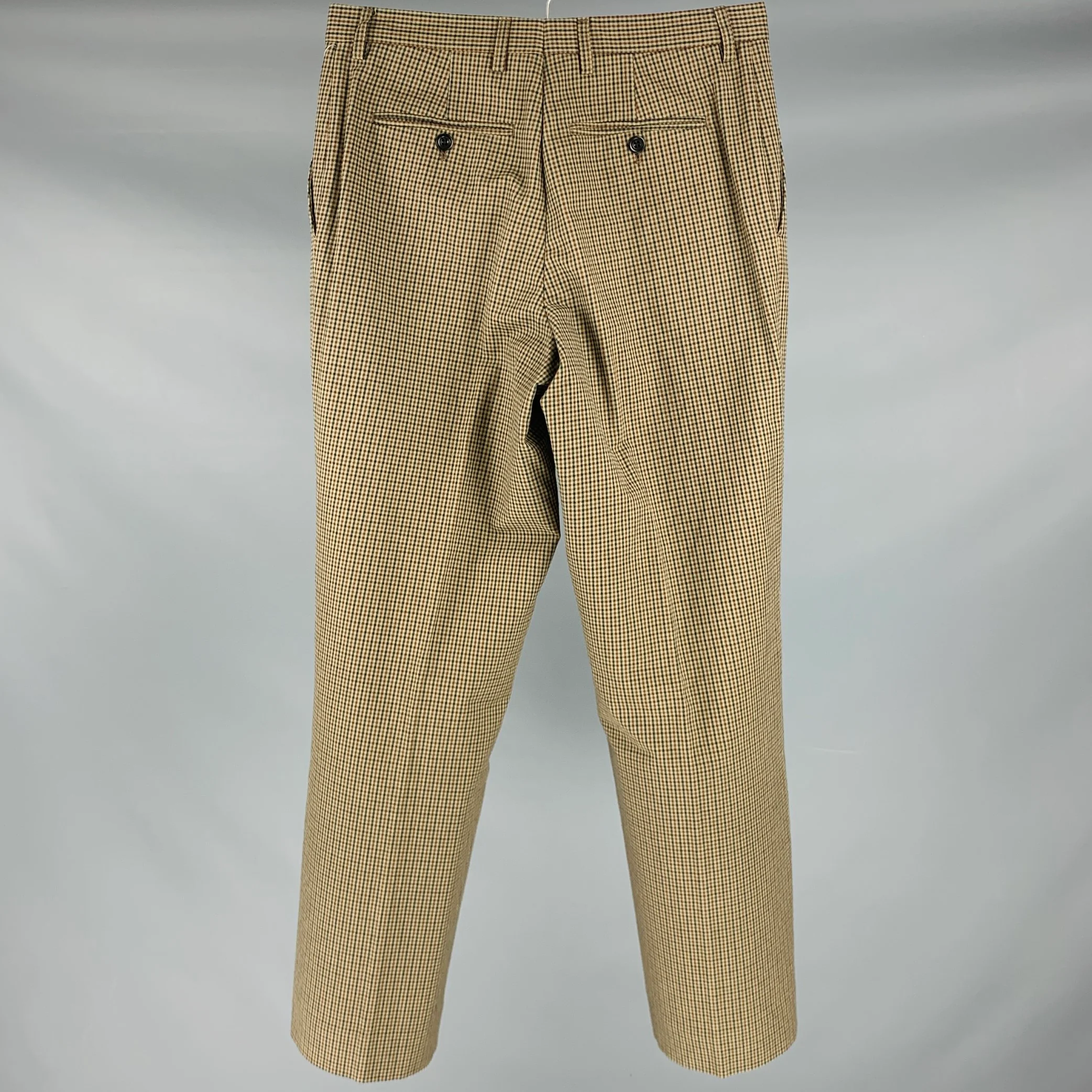 DRIES VAN NOTEN Size 30 Tan Black Brown Plaid Cotton Zip Fly Dress Pants - Image 3