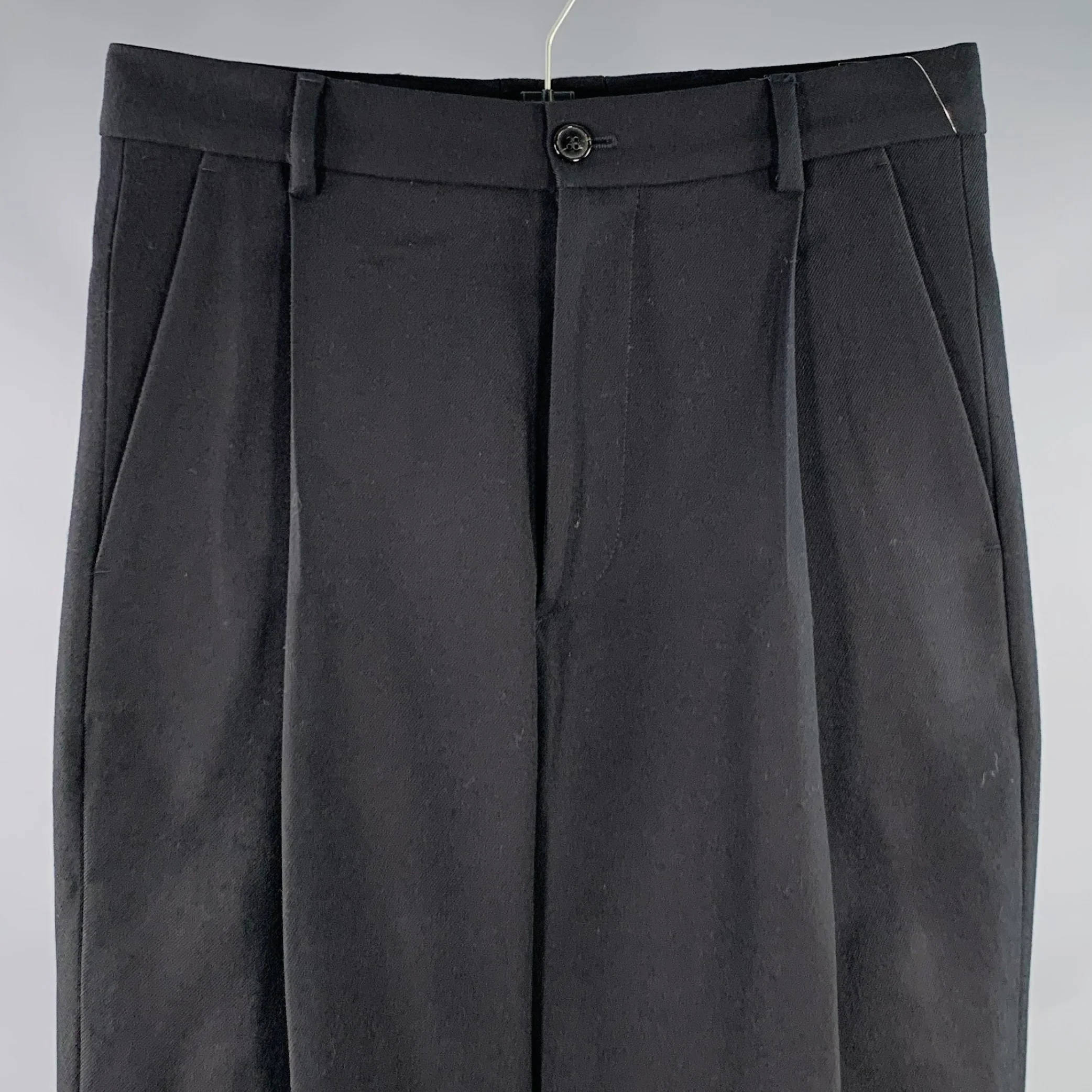 DRIES VAN NOTEN Size 32 Black Twill Wool Pleated Dress Pants - Image 2