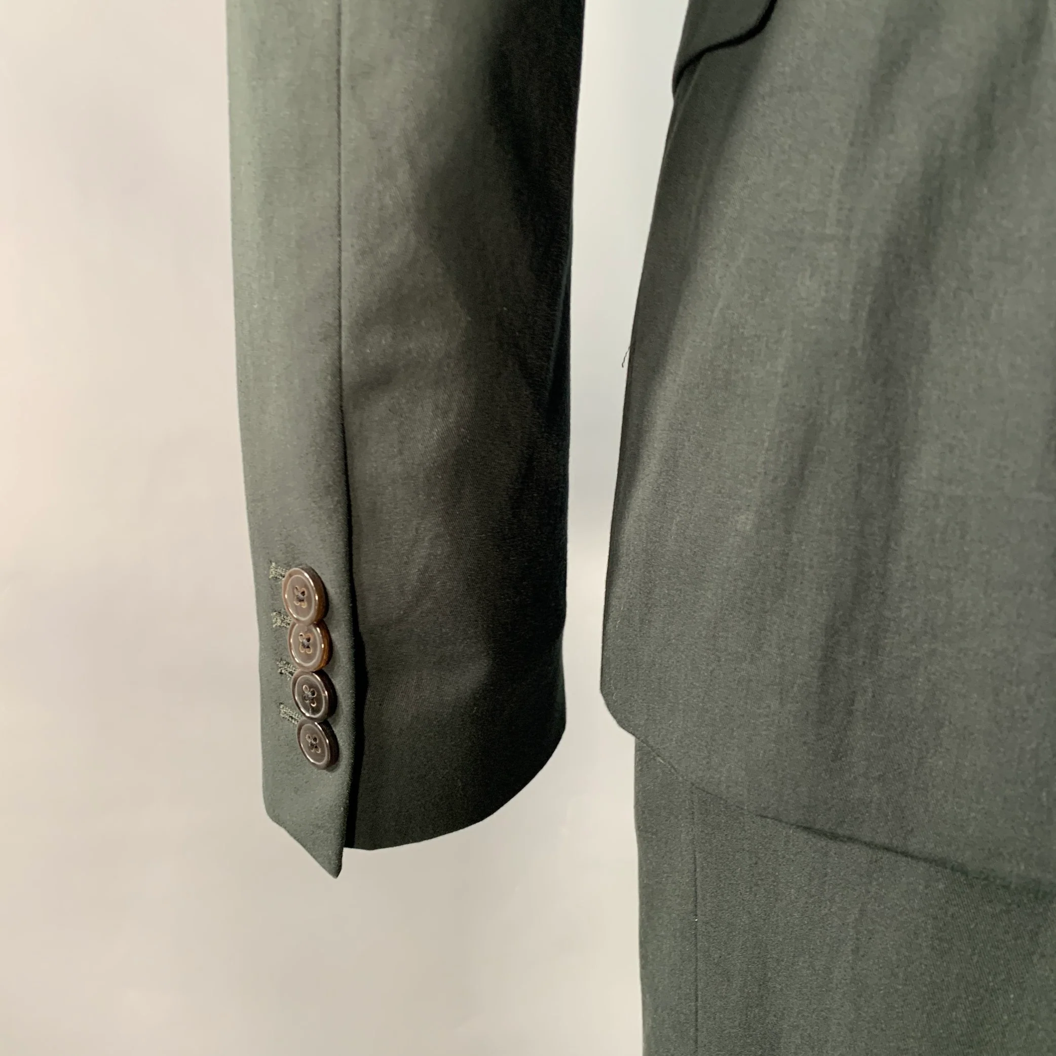 DRIES VAN NOTEN Size 34 Dark Green Cotton Twill Notch Lapel Suit - Image 6
