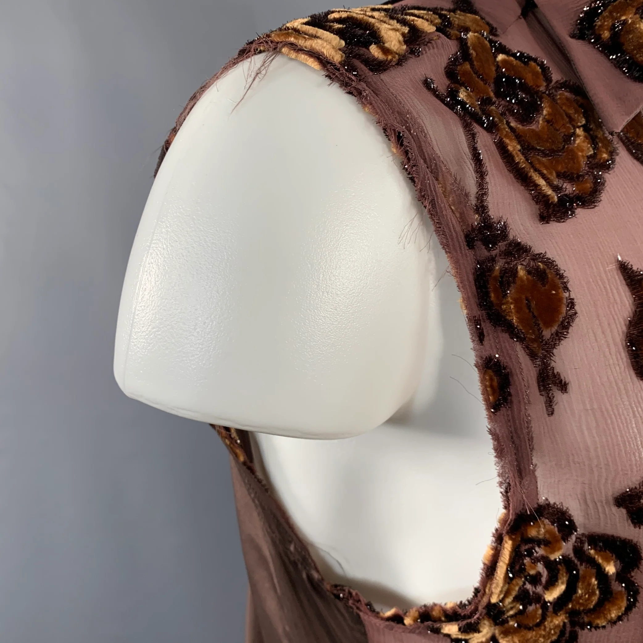 DRIES VAN NOTEN Size 36 Brown Tan Floral Viscose Silk Blend Velour Tank Top - Image 5