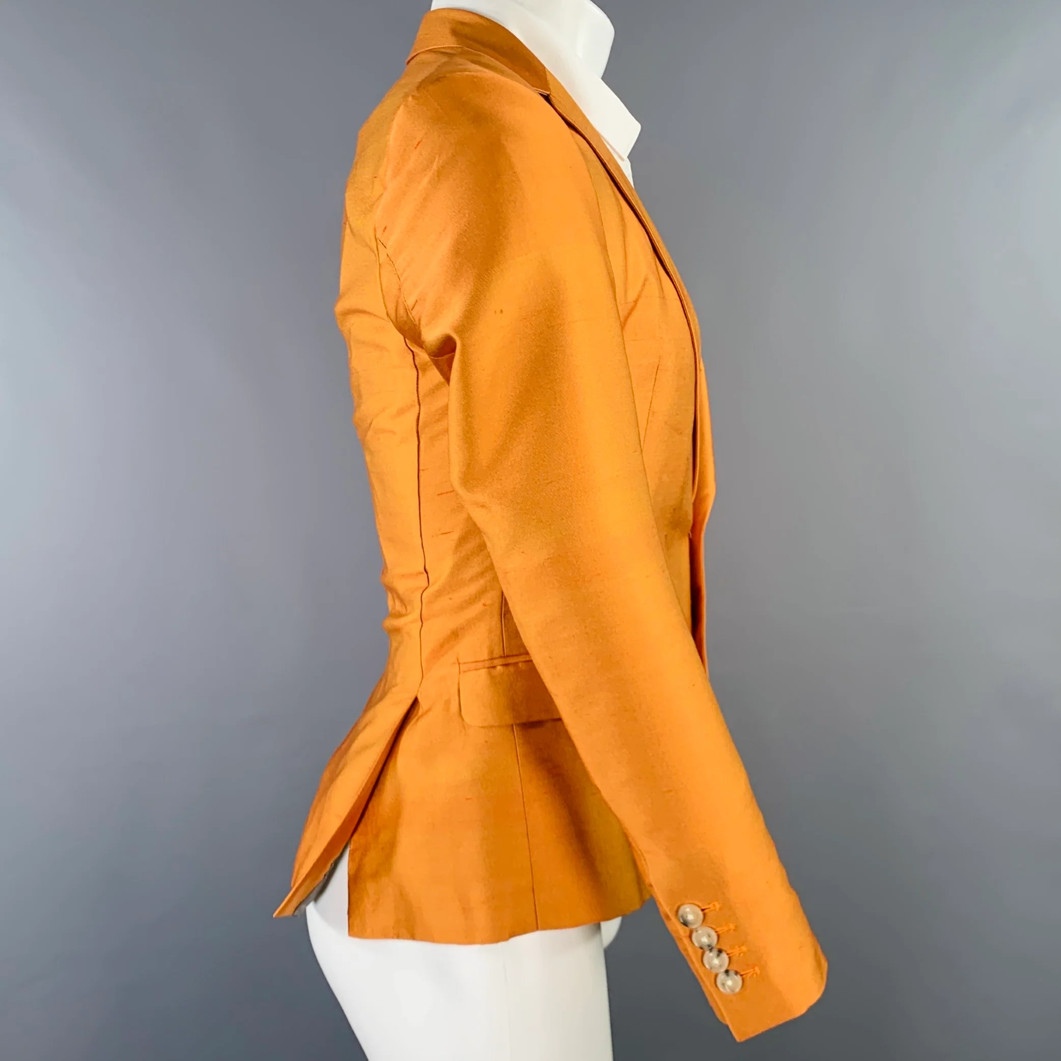 DRIES VAN NOTEN Size 36 Orange Polyester Silk Single Breasted Sport Coat - Image 2