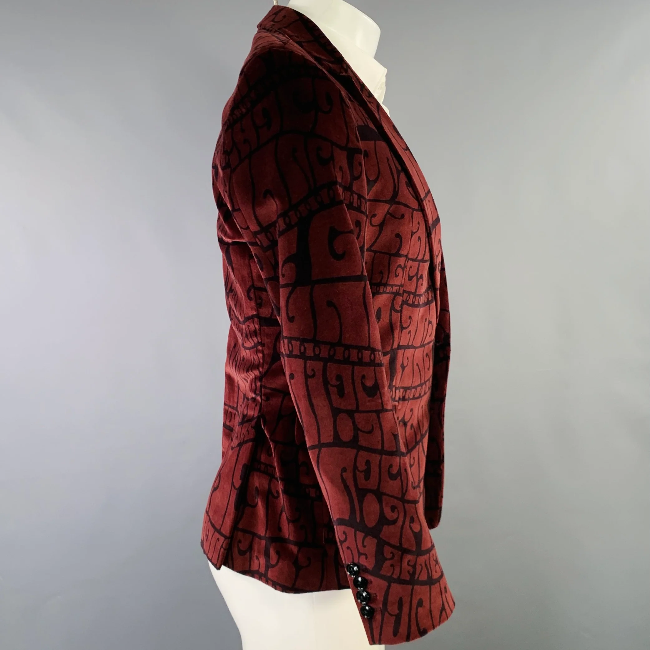 DRIES VAN NOTEN Size 38 Brown Black Abstract Cotton Sport Coat - Image 3