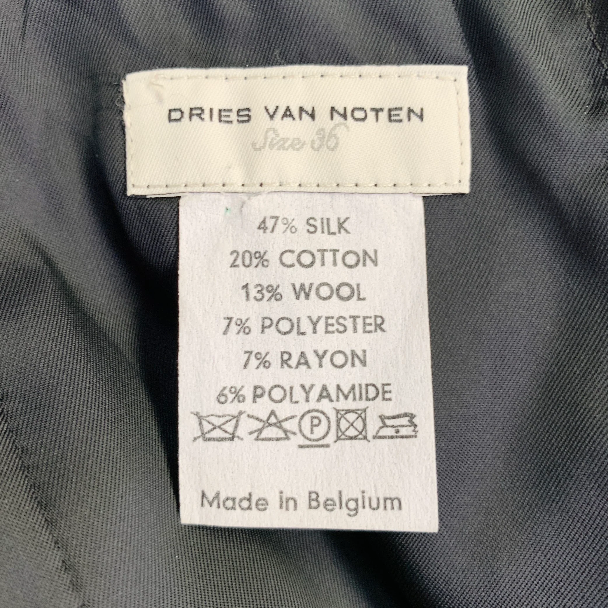 DRIES VAN NOTEN Size 4 Black Silver Silk Blend Pleated Below Knee Skirt - Image 5