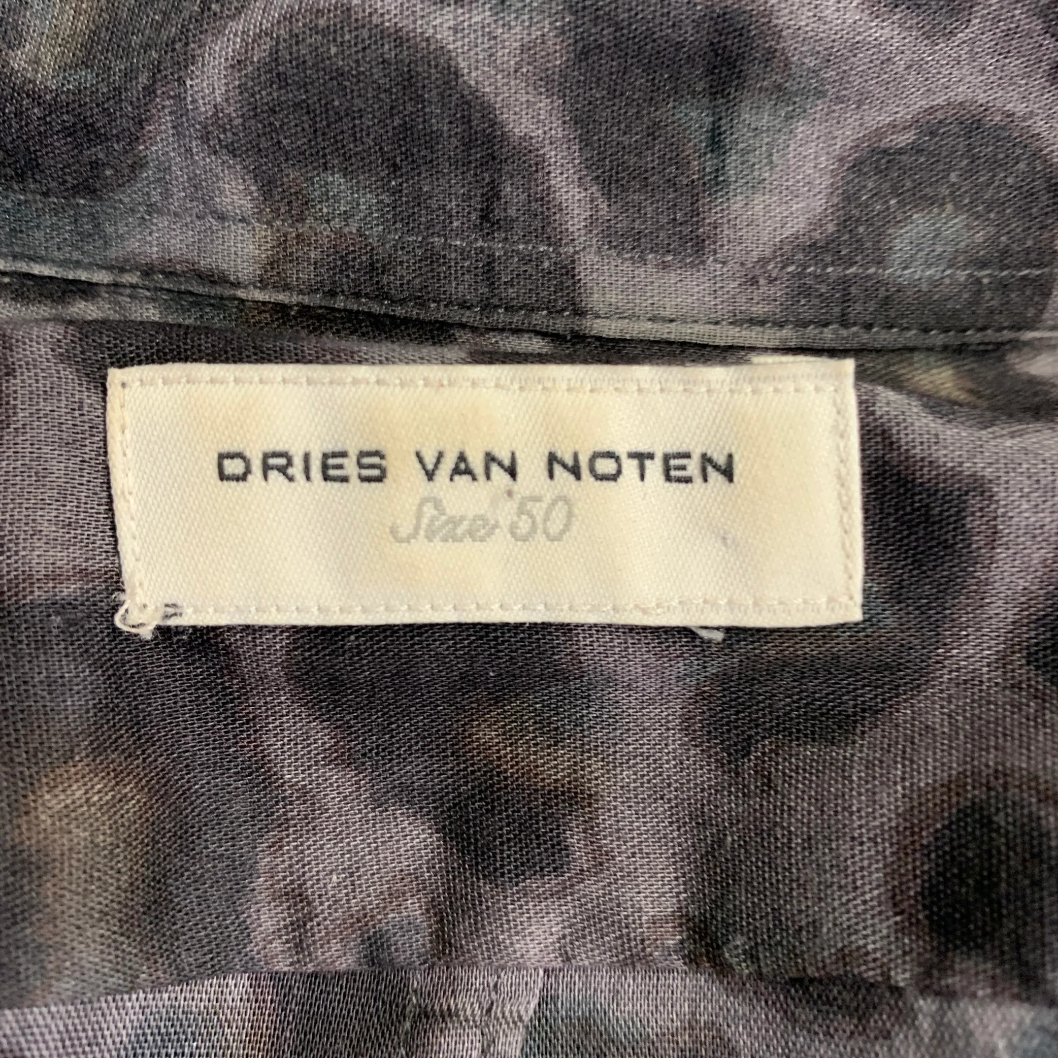 DRIES VAN NOTEN Size 40 Black Charcoal Animal Print Cotton Long Sleeve Shirt - Image 5