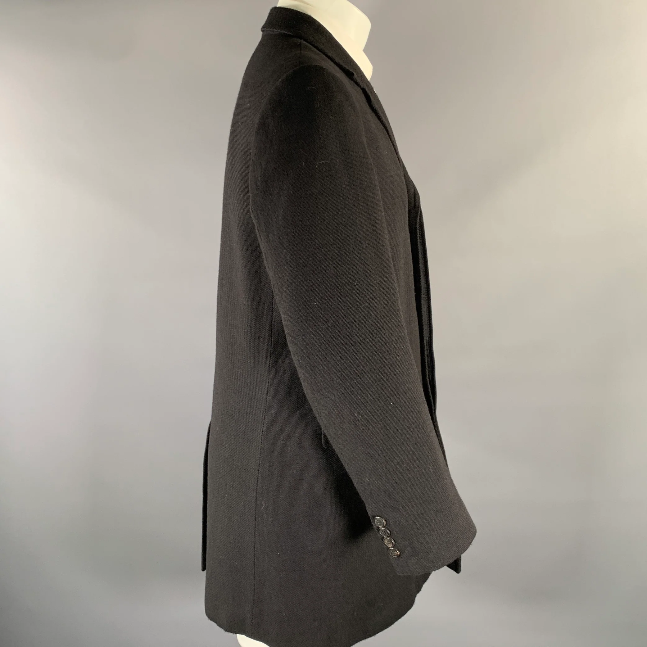 DRIES VAN NOTEN Size 40 Black Cotton Wool Hidden Placket Coat - Image 3