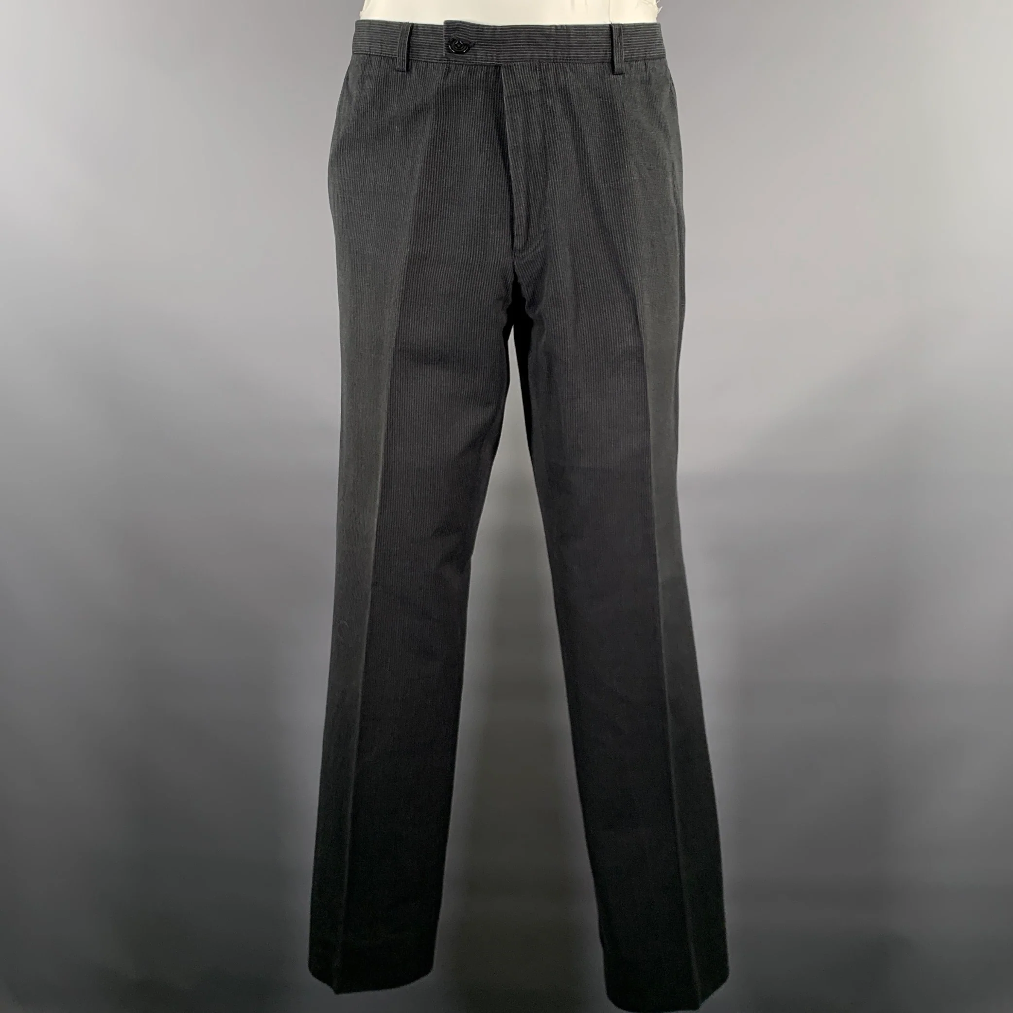 DRIES VAN NOTEN Size 40 Black Grey Pinstripe Linen Blend Suit - Image 4