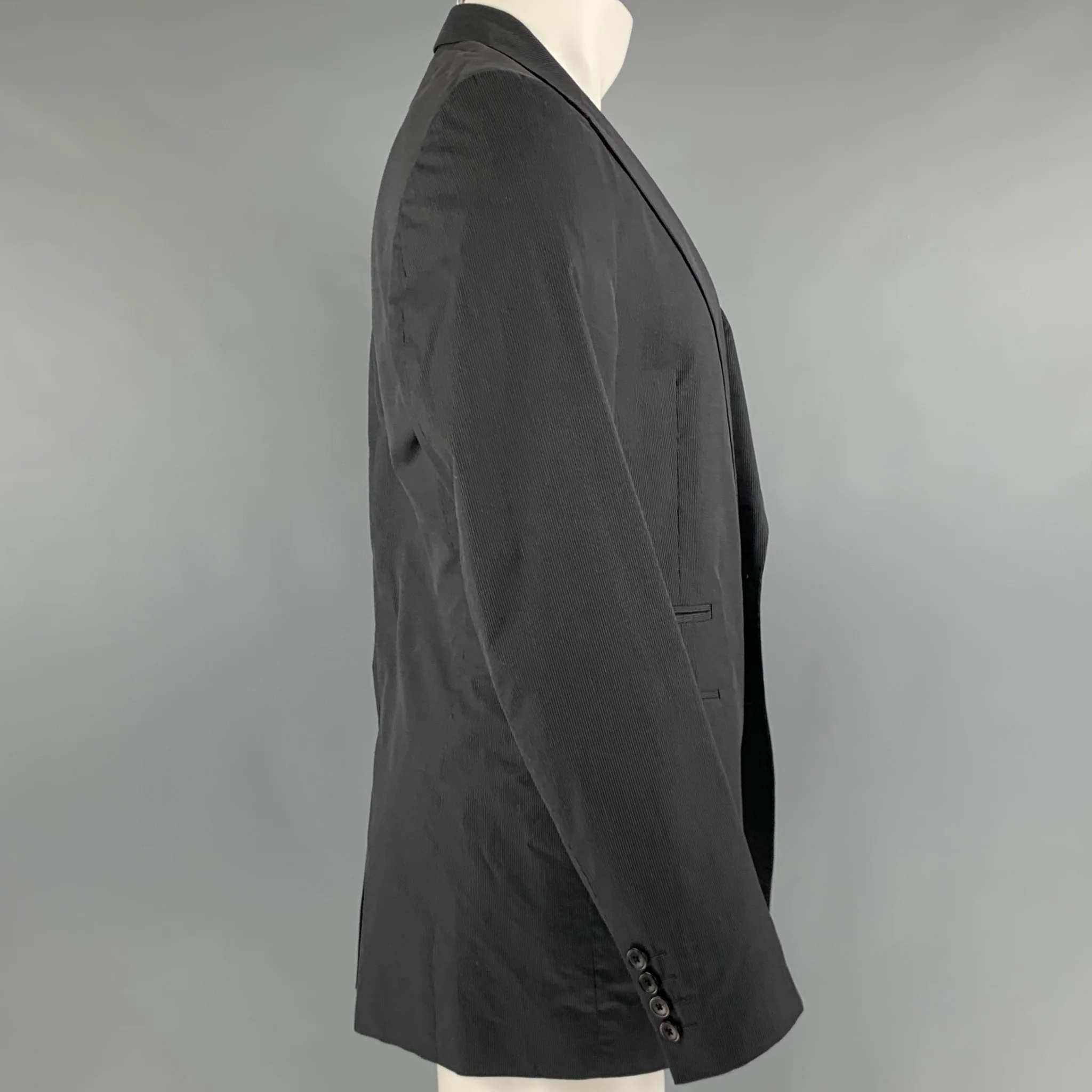 DRIES VAN NOTEN Size 40 Black Grey Stripe Cotton Sport Coat - Image 2